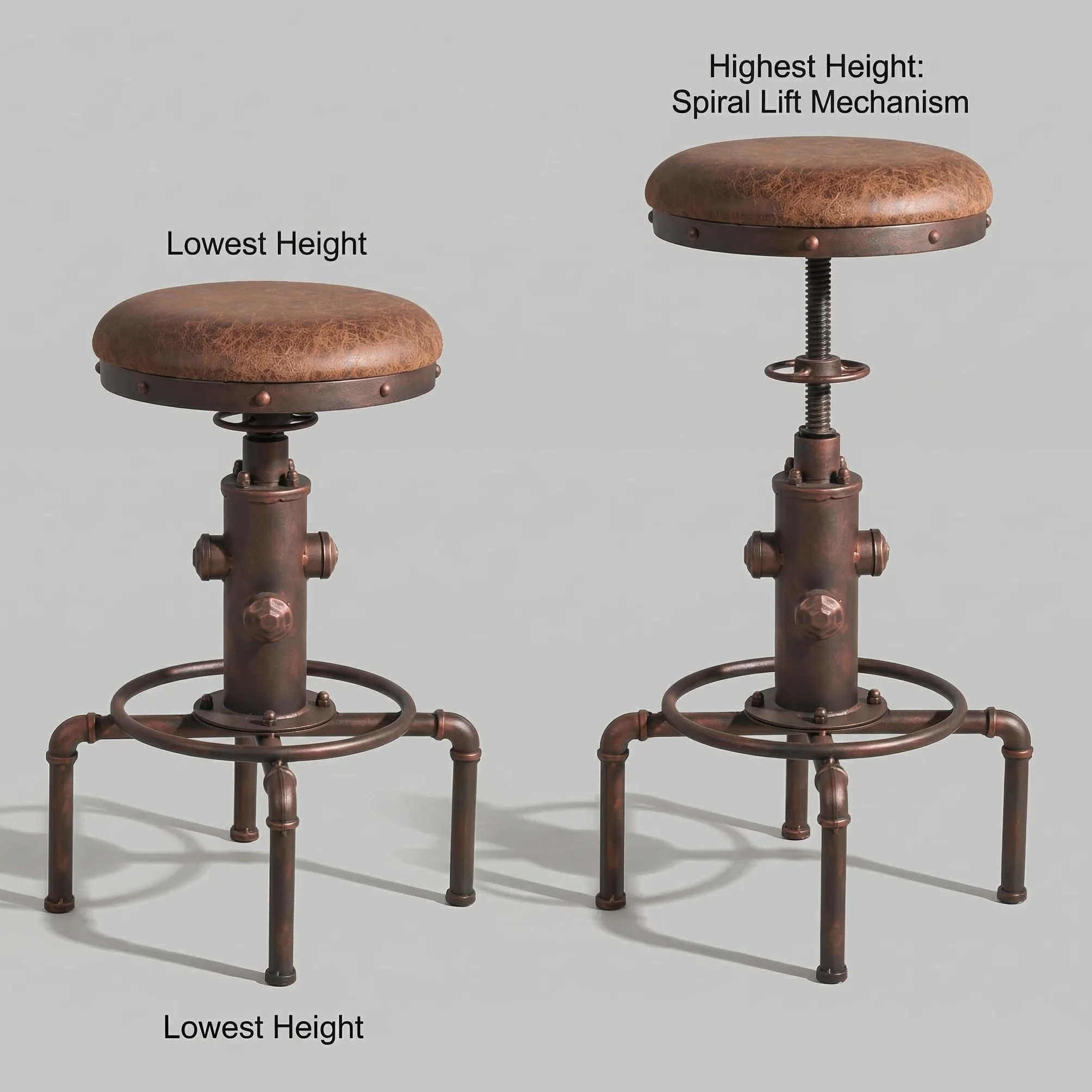 Topower Antique Vintage Industrial Barstool PU Leather Water Pipe Fire Hydrant Design Cafe Coffee Industrial Bar Stool Set of 2 Red Bronze