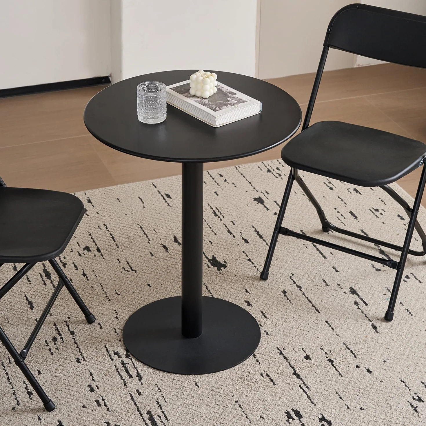 Round Dining Table 24" Circle Tulip Table for 2 People,Black | Mid Century Modern Leisure Kitchen Tables with Metal Thickened Tabletop & Sturdy Metal Pedestal Small Places Living Room Cafe