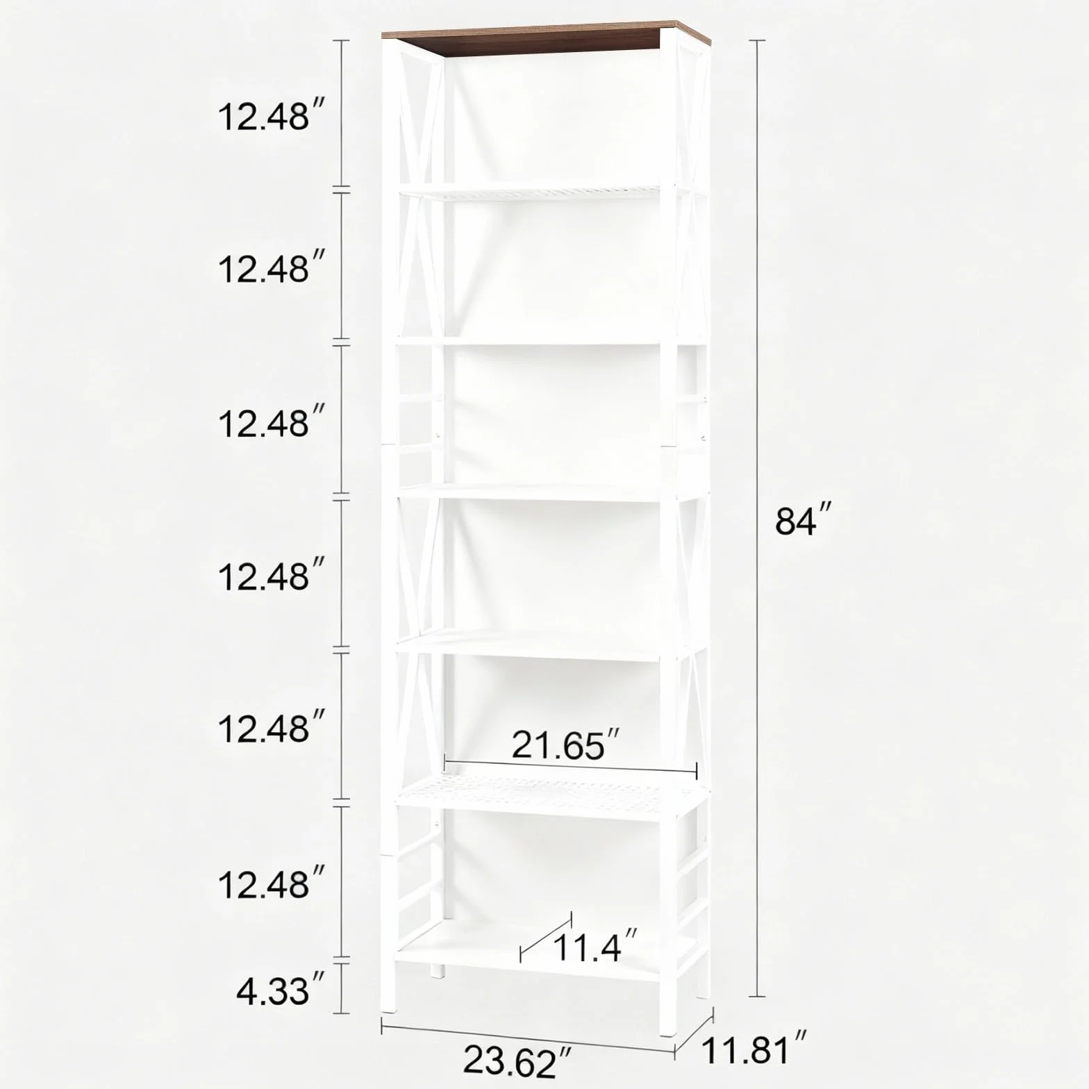 HOMISSUE Bookshelf, 7-Tier Bookshelf, Rustic Wood Metal Bookshelves and Bookcases, Freestanding Open Bookshelf, Industrial Tall Bookcase for Home Office, Living Room and Bedroom, White