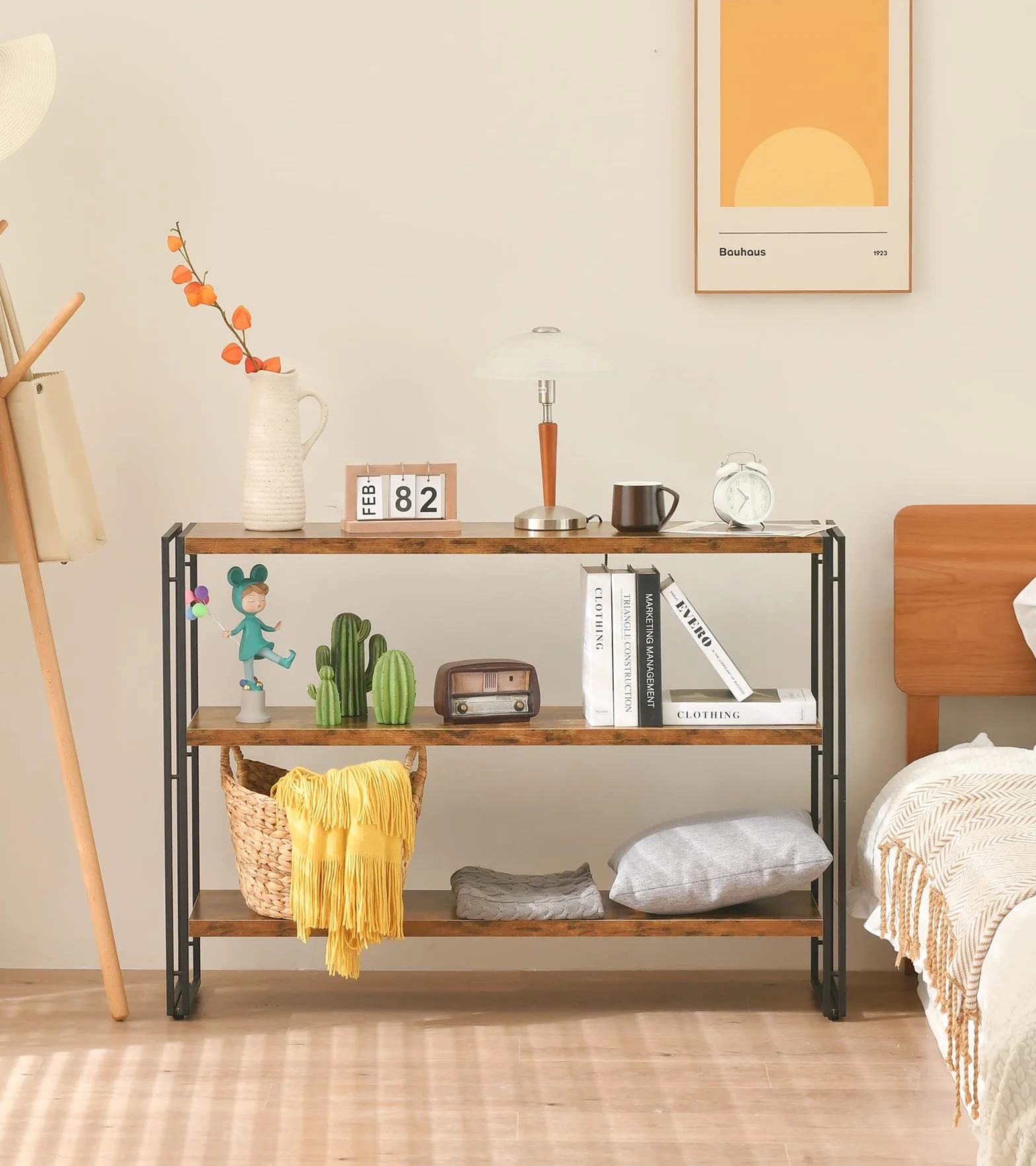 HCHQHS 3-Tier Rustic Wood and Metal Industrial Bookcase - 40in, for Home Office, Bedroom, Kitchen, Bathroom
