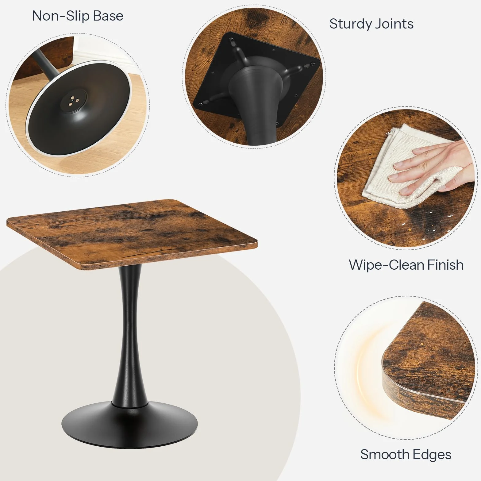 HOOBRO Dining Table, Square Dining Table for 2, 27.6" Dining Room Table for Small Spaces, Tulip Kitchen Table, Anti-Slip Heavy Base, Easy to Assemble, for Living Room, Kitchen, Rustic Brown BF18CZ01
