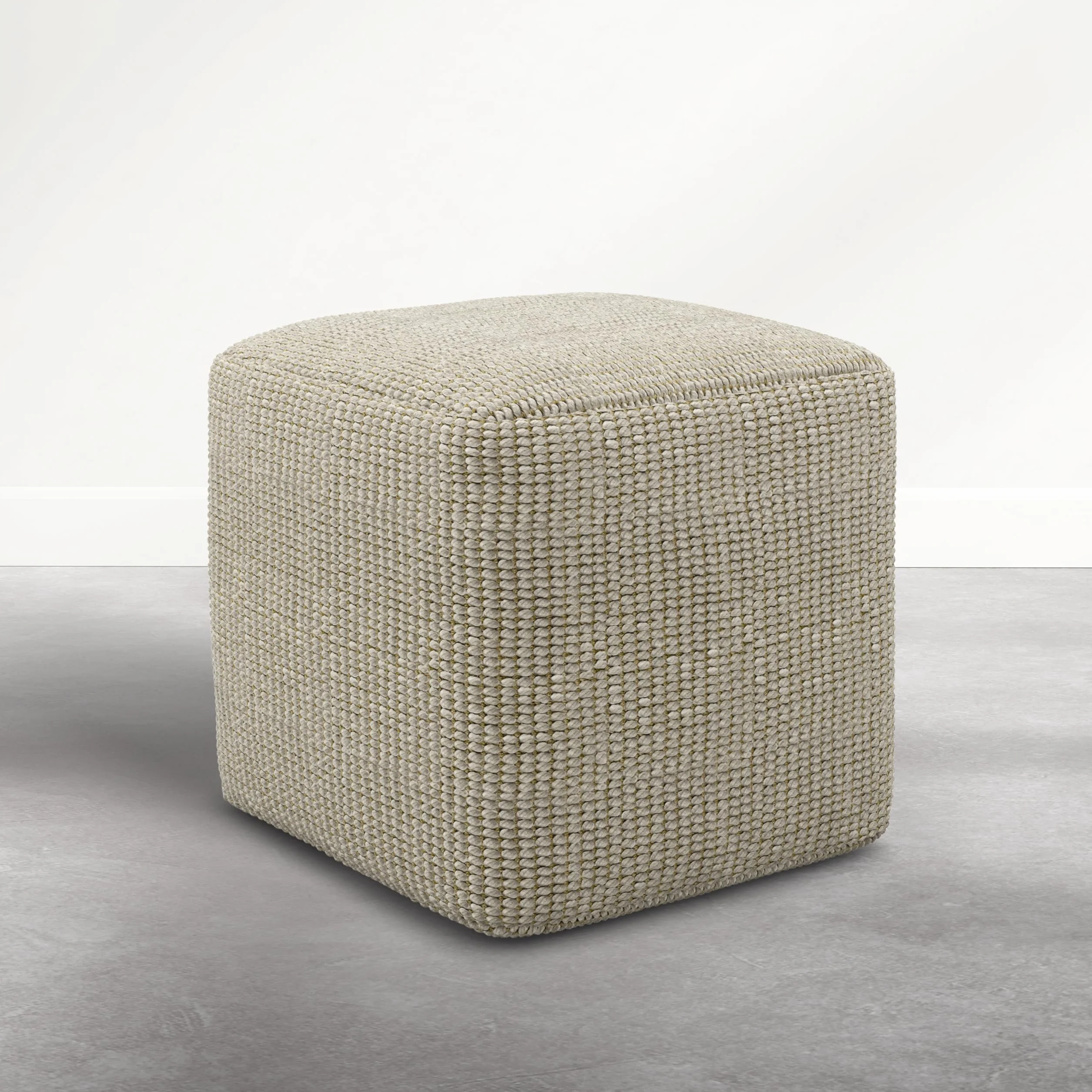 SIMPLIHOME Zelma Square Pouf – 18 inch Wide Upholstered PET Polyester Ottoman in Dune Beige, Boho Indoor/Outdoor Footstool or Extra Seating for Living Room or Patio, Assembled