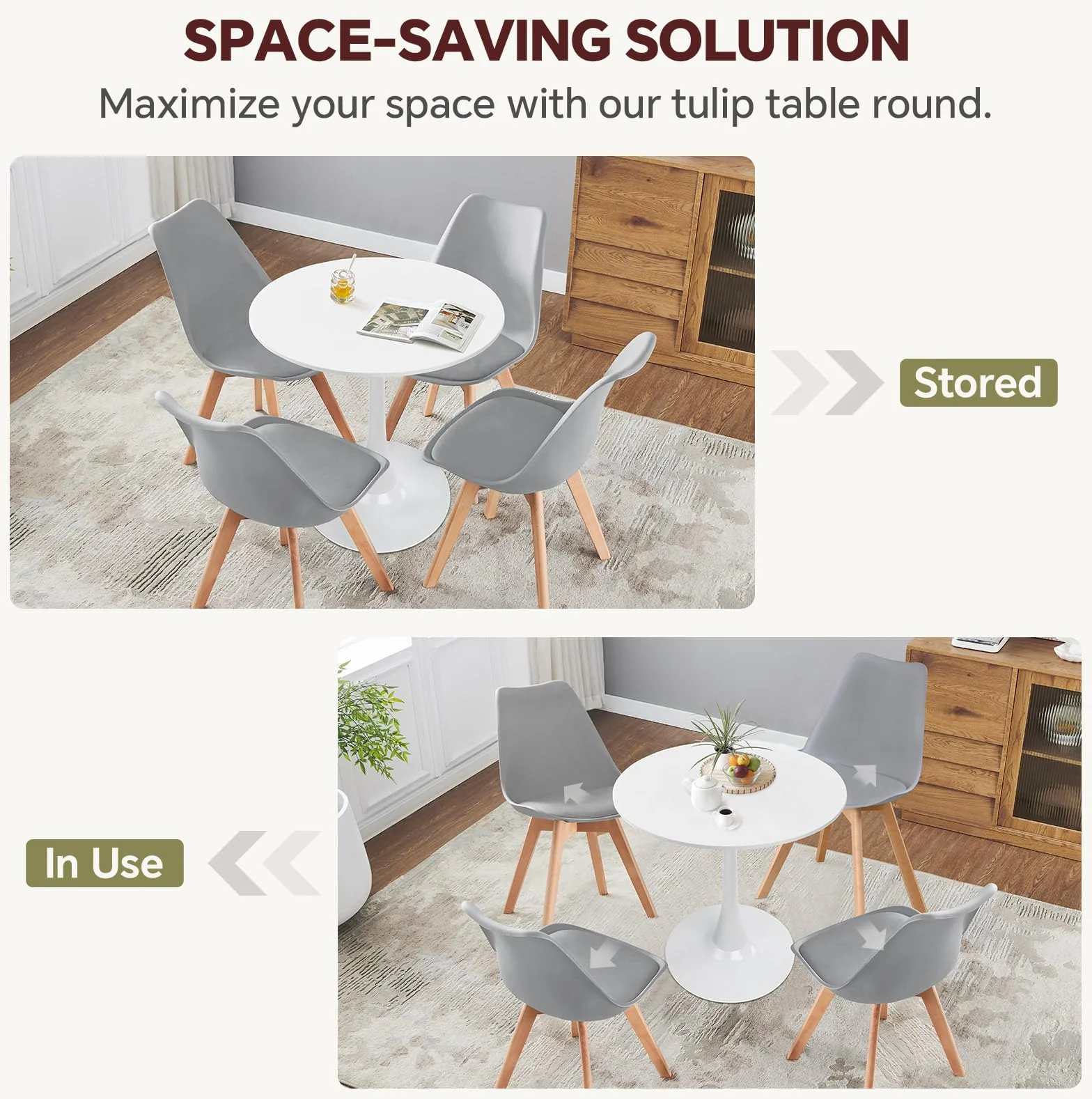 27.5" Tulip Round Dining Table with Metal Pedestal White | Mid-Century Modern Circle Table for 2-4 People for Small Kitchen Living Room, Cafe, Bistro