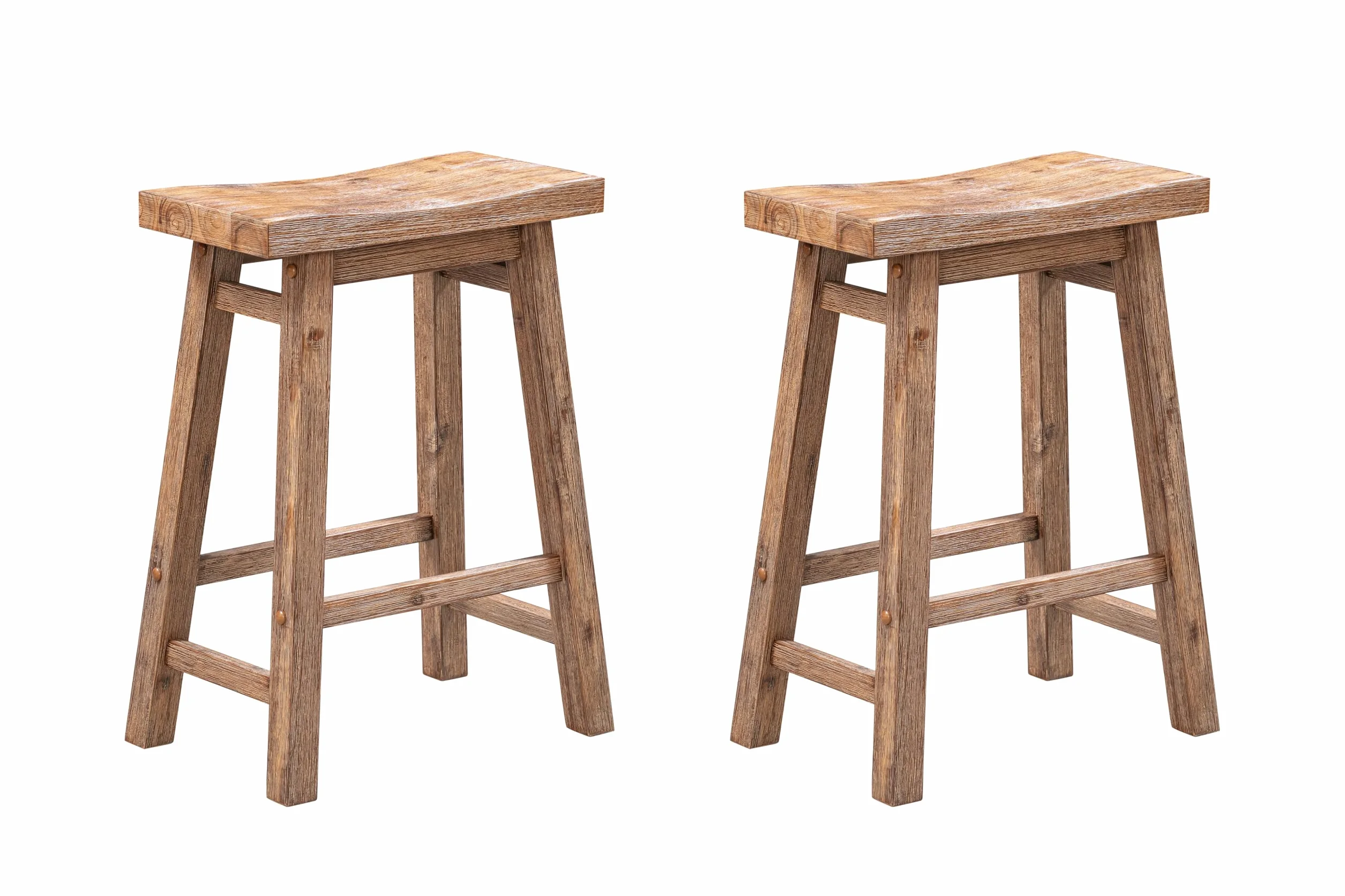 Sonoma Backless Saddle Counter Stools - Barnwood Wire-Brush - Set of 2