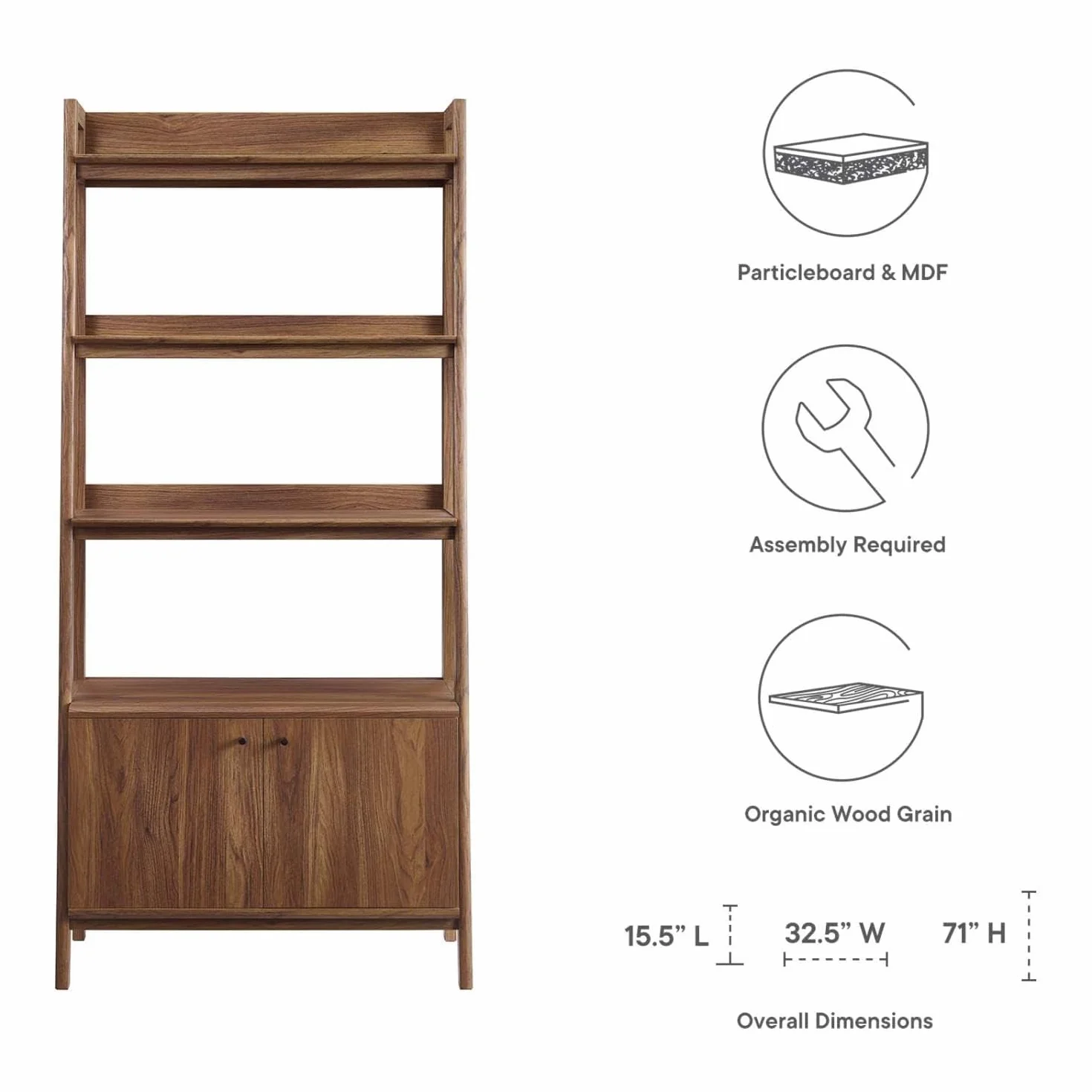 Modway 33" Bookshelf Display Case in Walnut