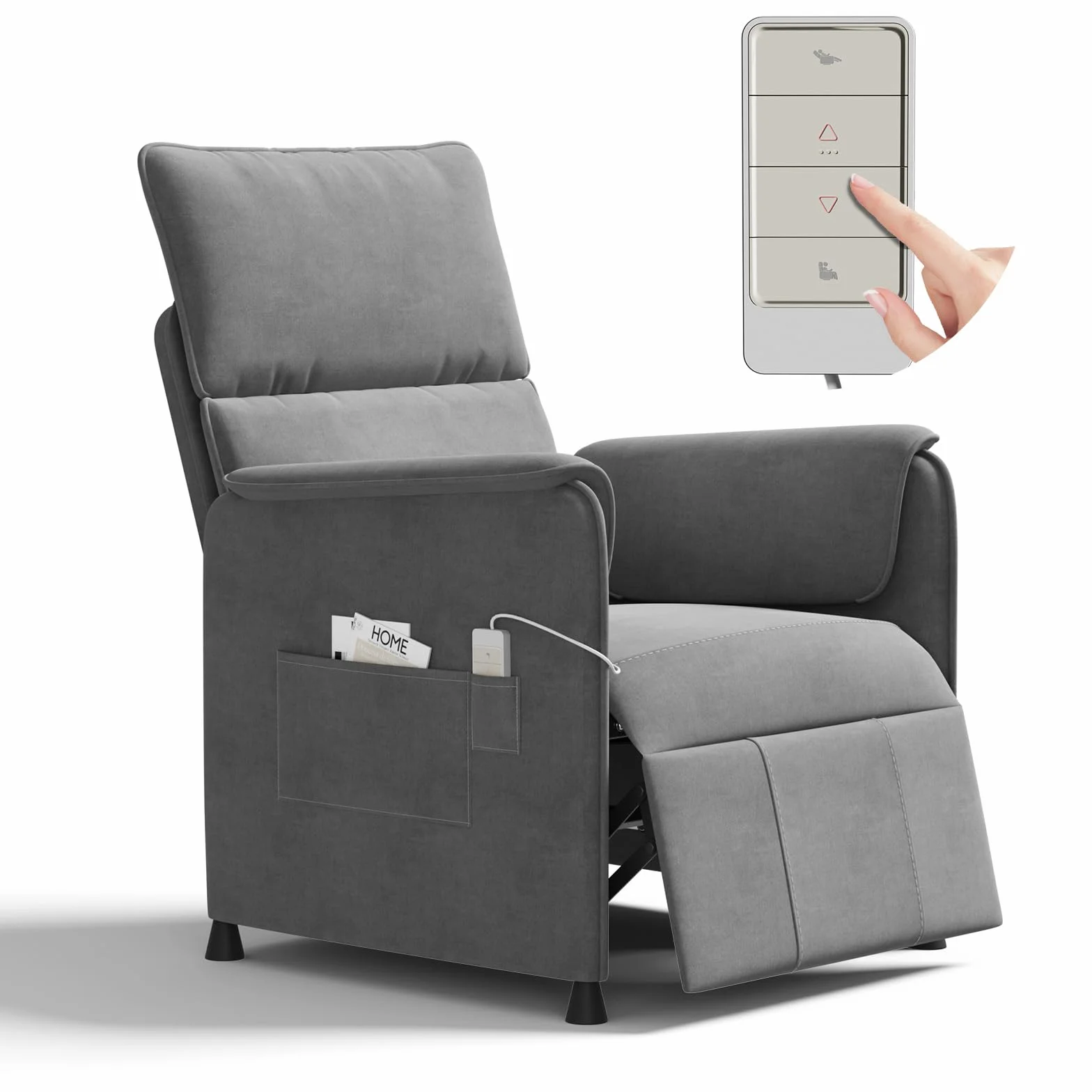 Recliner Chair，Electric Adjustable Chenille Recliner with Remote Control and Padded Backrest,Home Theater Recliner Single Sofa Seat with Thick Seat Cushion for Living Room Bedroom (Grey)