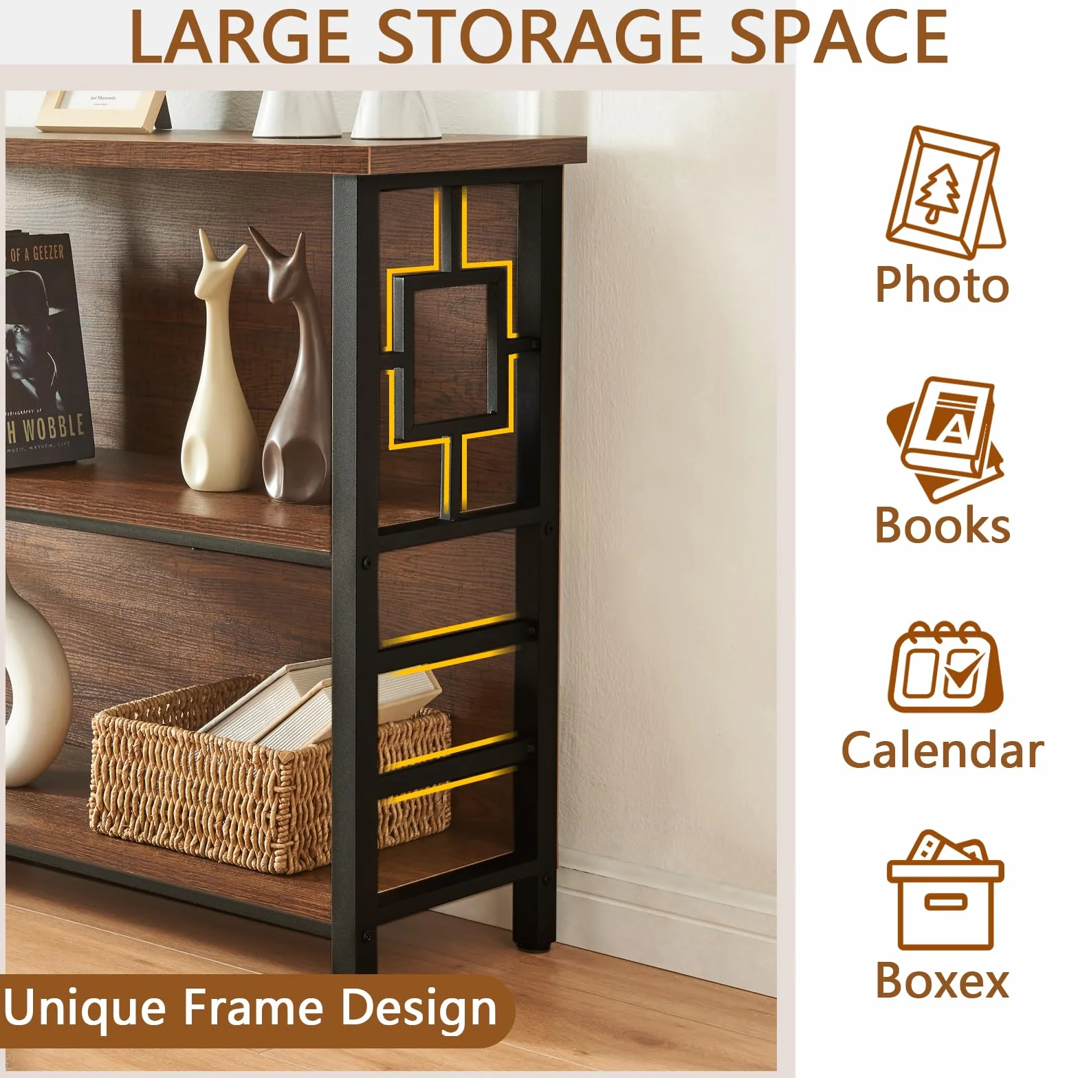 HOMISSUE Book Shelf, 3 Tier Deep Bookshelf with Storage, Engineered Wood and Metal Shelf Bookcase, Low Short Bookcases for Small Space, Living Room, Bedroom, Office, Rustic Brown