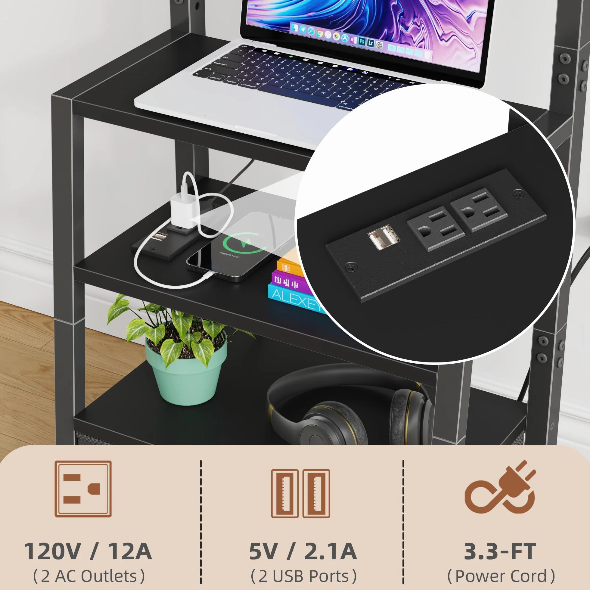 AFLUI Rolling TV Stand with Wheels and Mount & Fabric Drawer - Entertainment Center with Power Outlet and Small TV Stand for Bedroom, Living Room - 15" Black
