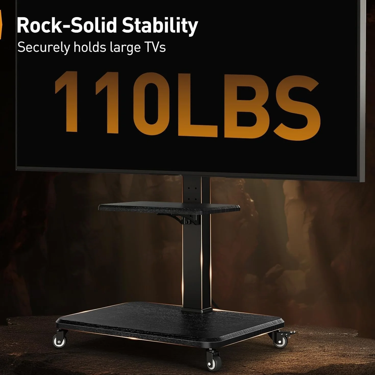Perlegear Mobile TV Stand with Power Outlet, Tilt & Swivel Rolling TV Stand for 32-75 inches TVs up to 110 lbs, 12 Height Adjustable Rolling TV Cart with Wheels, Max VESA 600x400mm, PGTVMC17