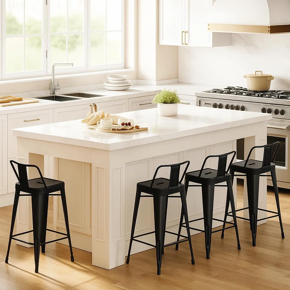 WENTMENT Metal Bar Stools Set of 4 Counter Height Black Barstools with Removable Back 24" Kitchen Bar Stools