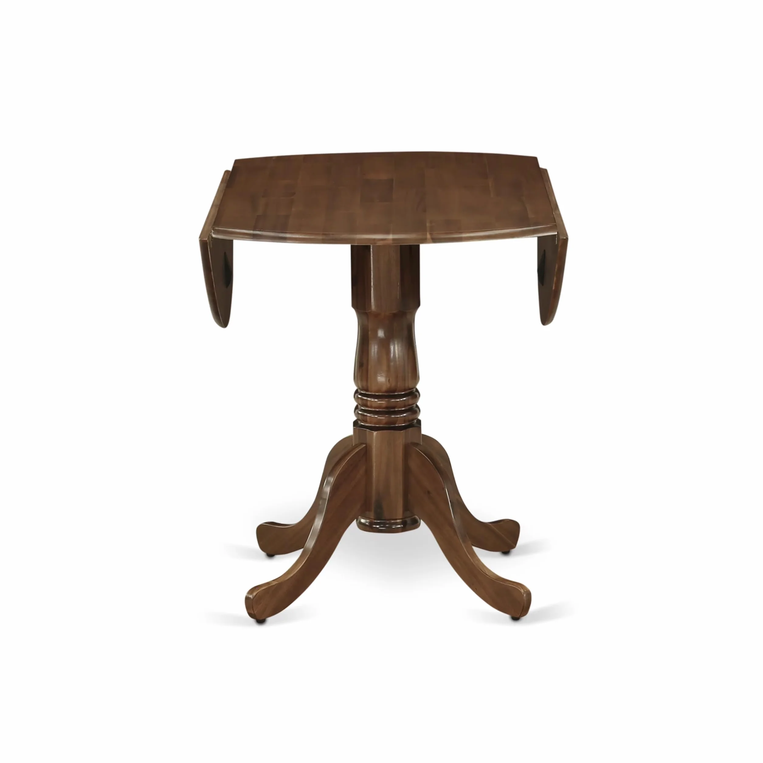East West Furniture DLT-AWA-TP Dublin Dining Room Table - a Round Solid Wood Table Top with Dropleaf & Pedestal Base, 42x42 Inch, Walnut