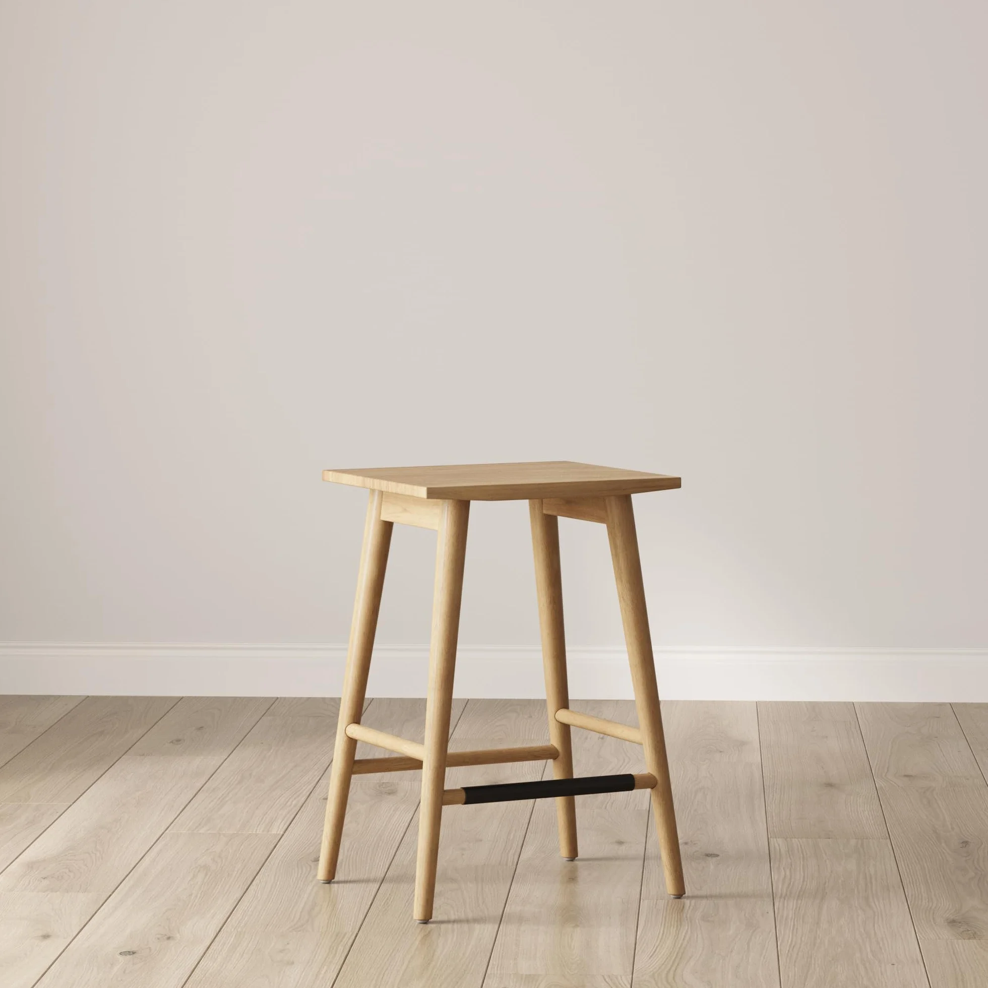 Nathan James Barker Classic Counter Height Wood Barstool with Leather Removable Cushion, Backless Island 24" Bar Stool for Kitchen, Chestnut Brown