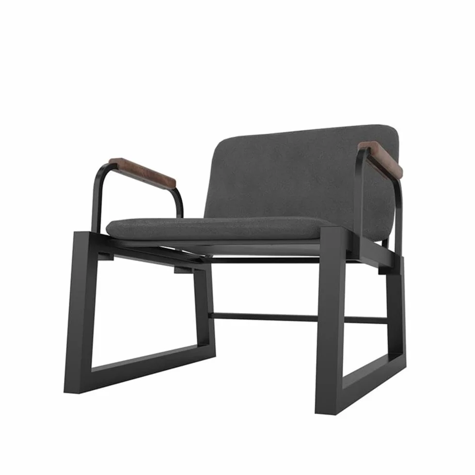 Manhattan Comfort Whythe PU Leather Low Accent Chair 1.0 with Solid Wood Arm Design, Black