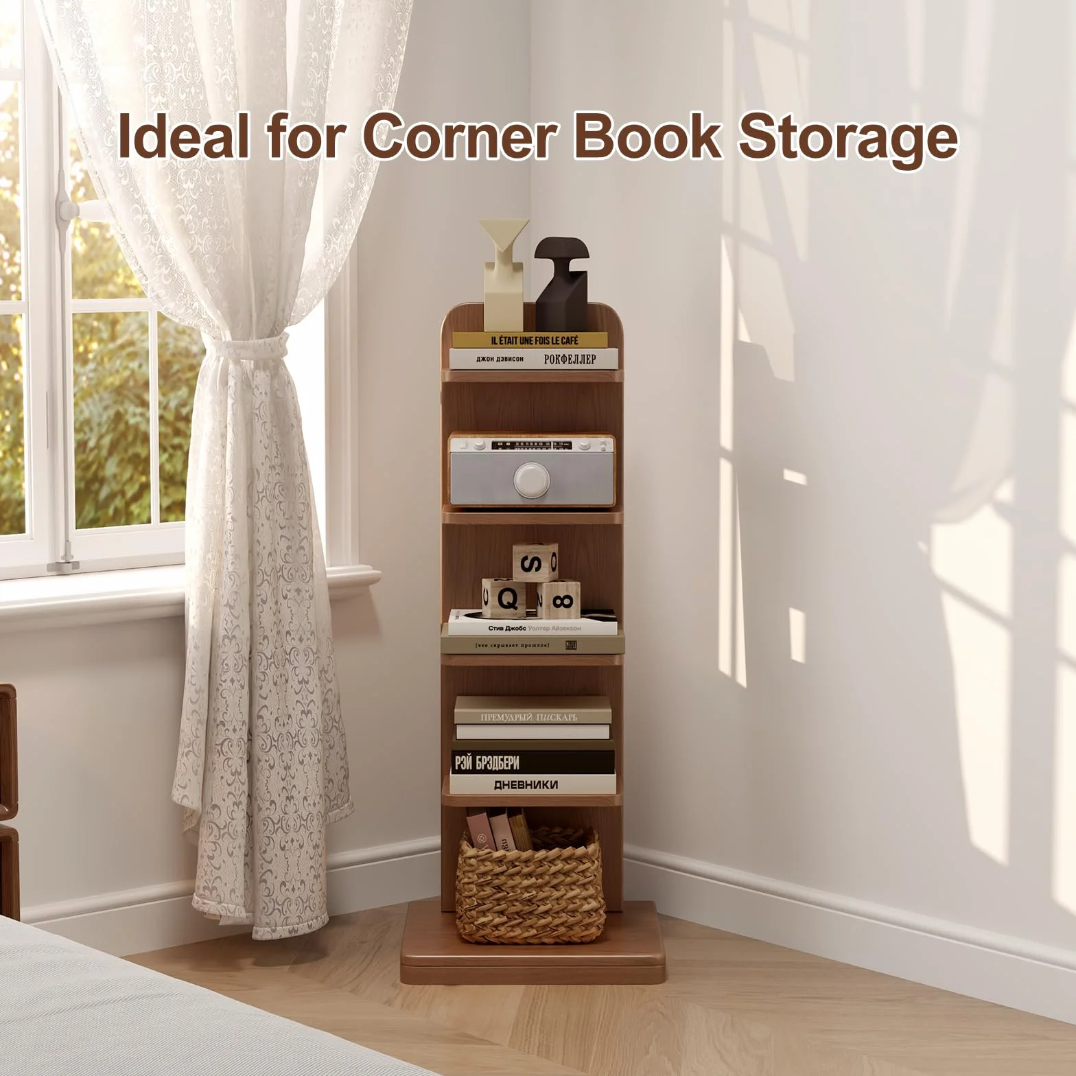 WoodsWhisper Solid Wood 5-Tier Narrow Bookshelf Small Spaces Open Storage | Solid Wood | Narrow Design | 5 Tier Storage | Anti-Tip | Easy Assembly