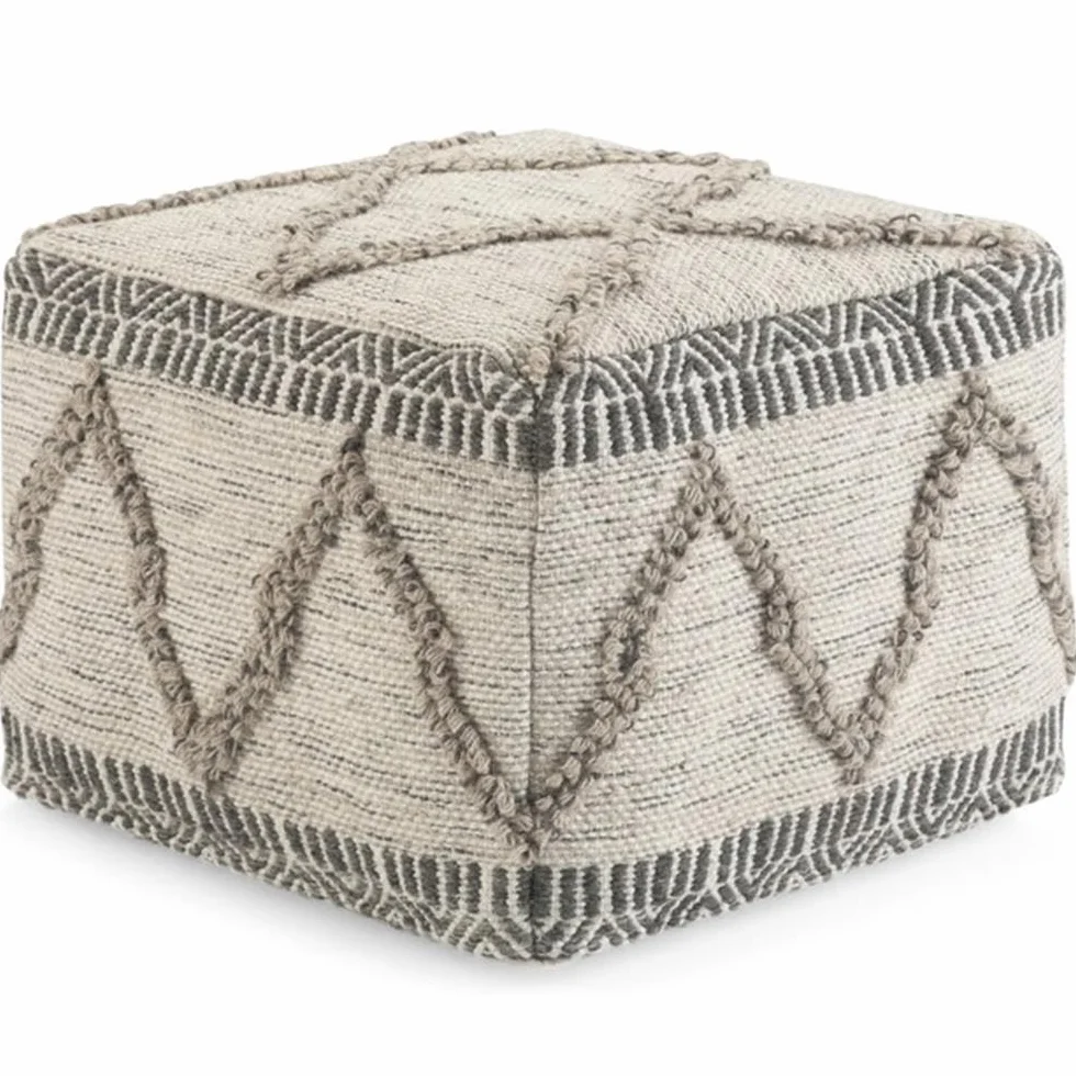 SIMPLIHOME Zoey 18" Wide Cube Pouf in Maroon Cotton and Wool