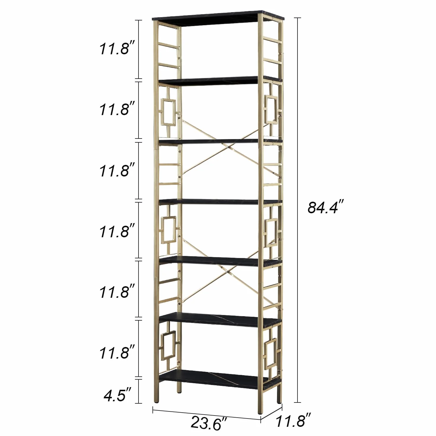 HOMISSUE Bookcase,7-Tier Tall Bookshelf Metal Bookcase and Bookshelves, Free Standing Storage Modern Bookshelf for Home Office Living Room and Bedroom, Black & Gold