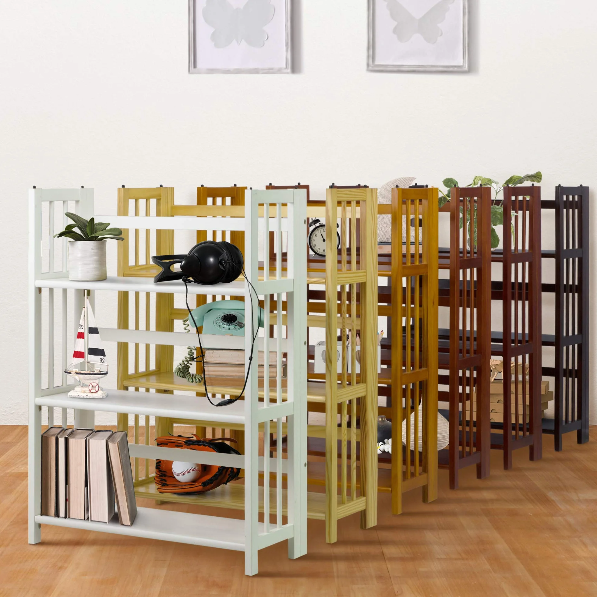 Casual Home 3-Shelf Folding Stackable Bookcase (27.5" Wide)-Walnut