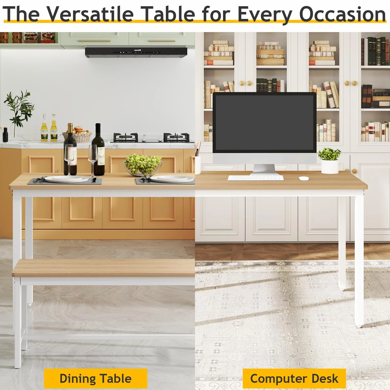Rovibek 43" Dining Room Table Chairs Set for 4, Modern Space Saving Kitchen Table with 2 Benches & Adjustable Feet Breakfast Table, Wooden Industrial Style Farmhouse, White