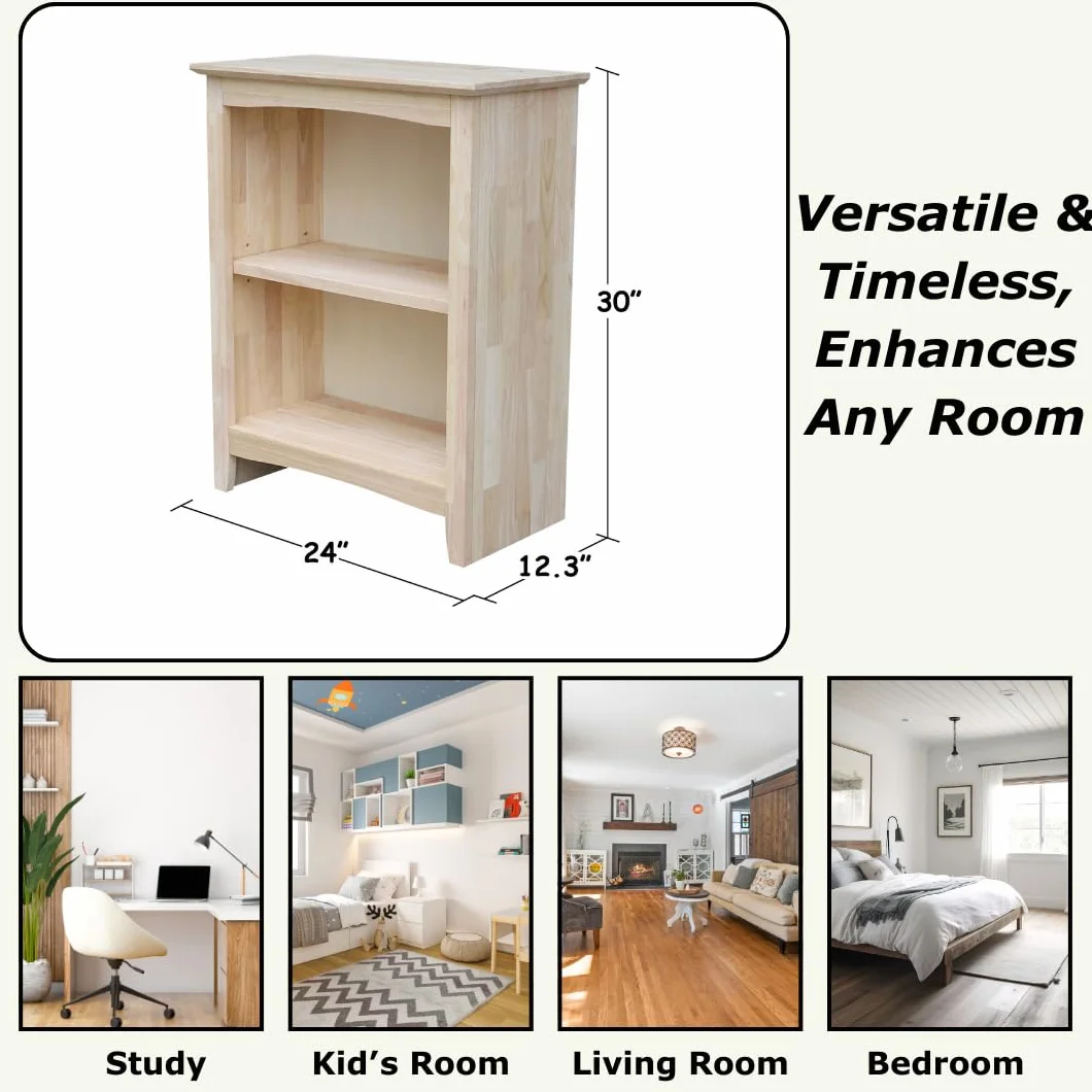 IC International Concepts Solid Wood Shaker Bookcase 30" H, Unfinished