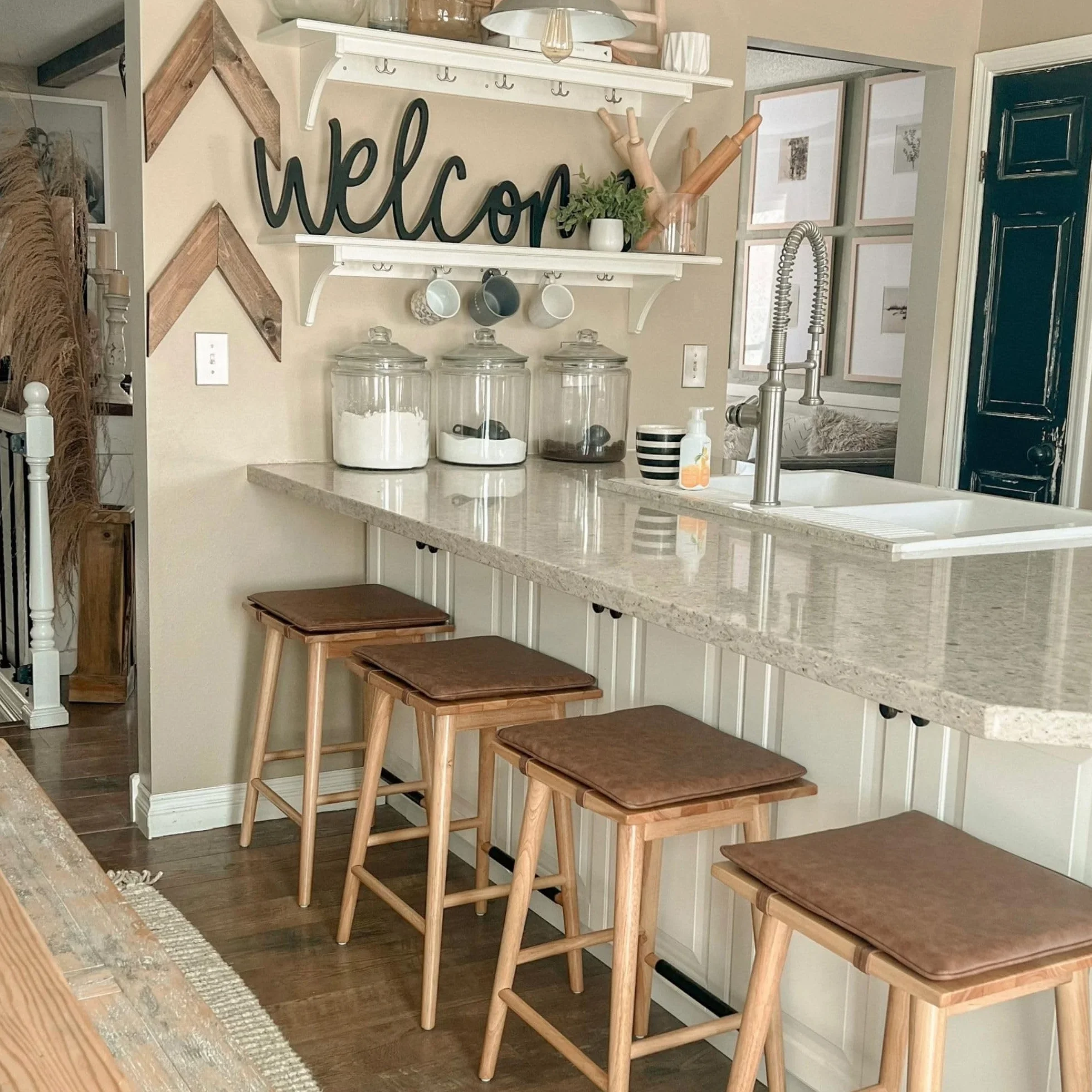 Nathan James Barker Classic Counter Height Wood Barstool with Leather Removable Cushion, Backless Island 24" Bar Stool for Kitchen, Chestnut Brown