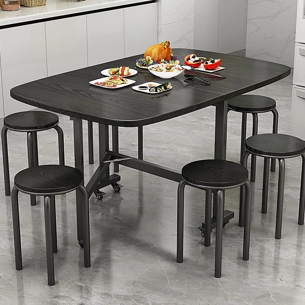 Multifunction Table Drop Leaf Dining Table - 47" Wooden Foldable Kitchen Table with 6 Wheels (Black)