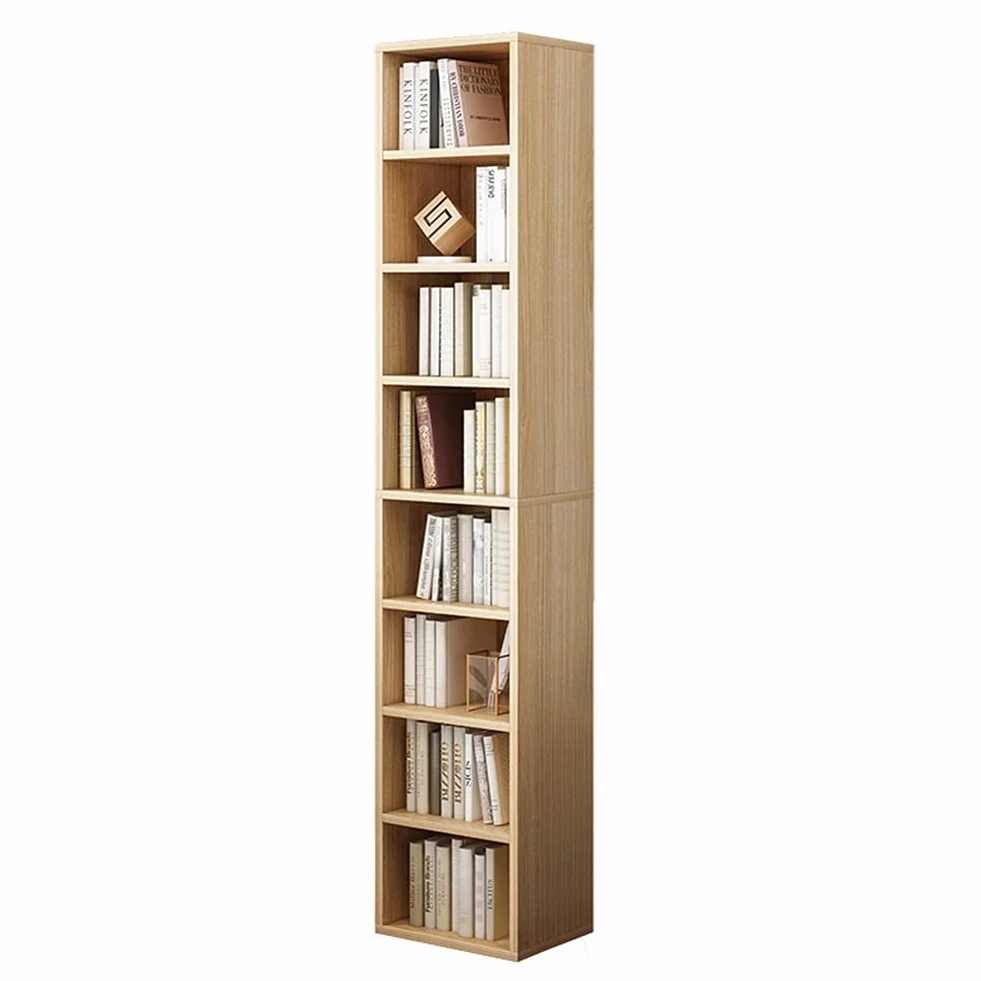 IOTXY Small Narrow Corner Bookcase - 71" Tall Gap Storage Cabinet, Oak | Modern Minimalist Style, MDF Material, Adjustable Shelves, 8 Cubes Open Bookshelf, Floor Tower Rack, Space-Saving Organizer