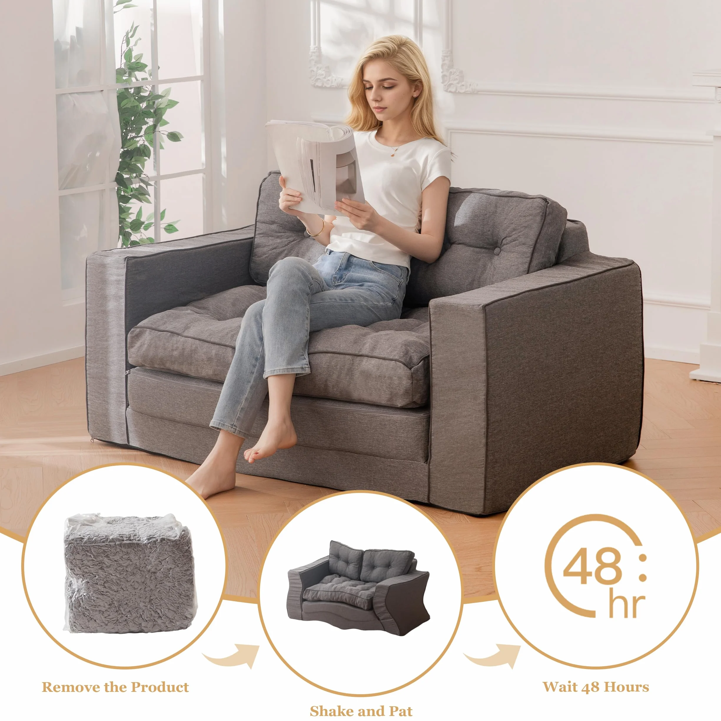 Loveseat Sleeper Sofa,55" Convertible Sofa Bed Couch Futon Couches for Living Room,3-in-1 Pull Out Floor Couch with Reclining Backrest and Pillows