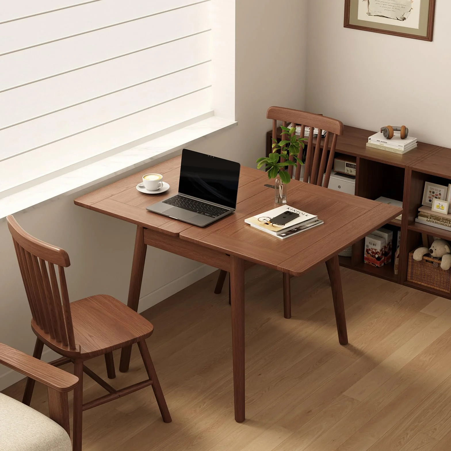 Solid Wood Small Dining Table for 2-6, 23.6"L-47.2"L Expandable Kitchen Table, Designed for Small Spaces, Easy Assembly, Suitable for Kitchen, Dining Room, Living Room, Apartment (Walnut)