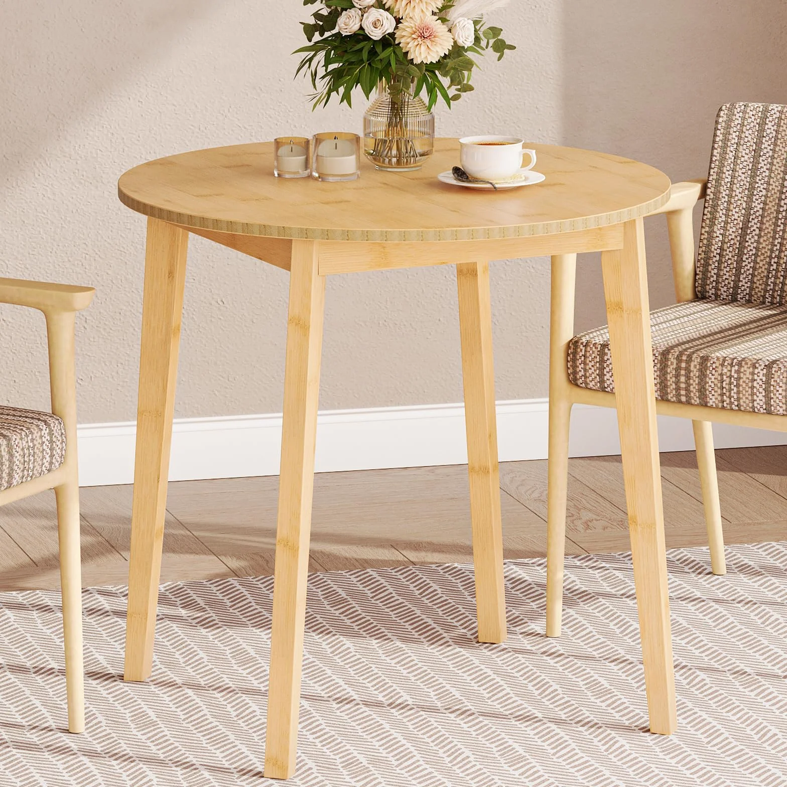 HOOBRO Bamboo Dining Table, Round Dining Table for 2, 27.5" Kitchen Table for Small Space, Writing Table, Easy to Assemble, for Dining Room, Living Room, Office, Kitchen, Apartment, Natural YL71CZ01G1