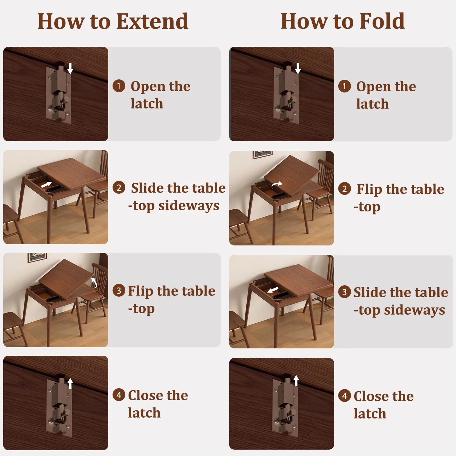 Solid Wood Small Dining Table for 2-6, 23.6"L-47.2"L Expandable Kitchen Table, Designed for Small Spaces, Easy Assembly, Suitable for Kitchen, Dining Room, Living Room, Apartment (Walnut)