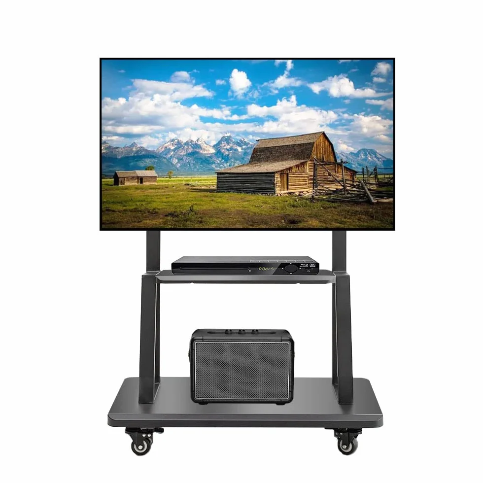 Hellsehen Mobile TV Stand,Rolling TVs Cart on Wheels Height Adjustable Heavy-Duty Floor Stand Base for 32-75 Inch LCD LED OLED Flat Panel Screens Smartboard Movable Holds up to 220lbs with Shelf