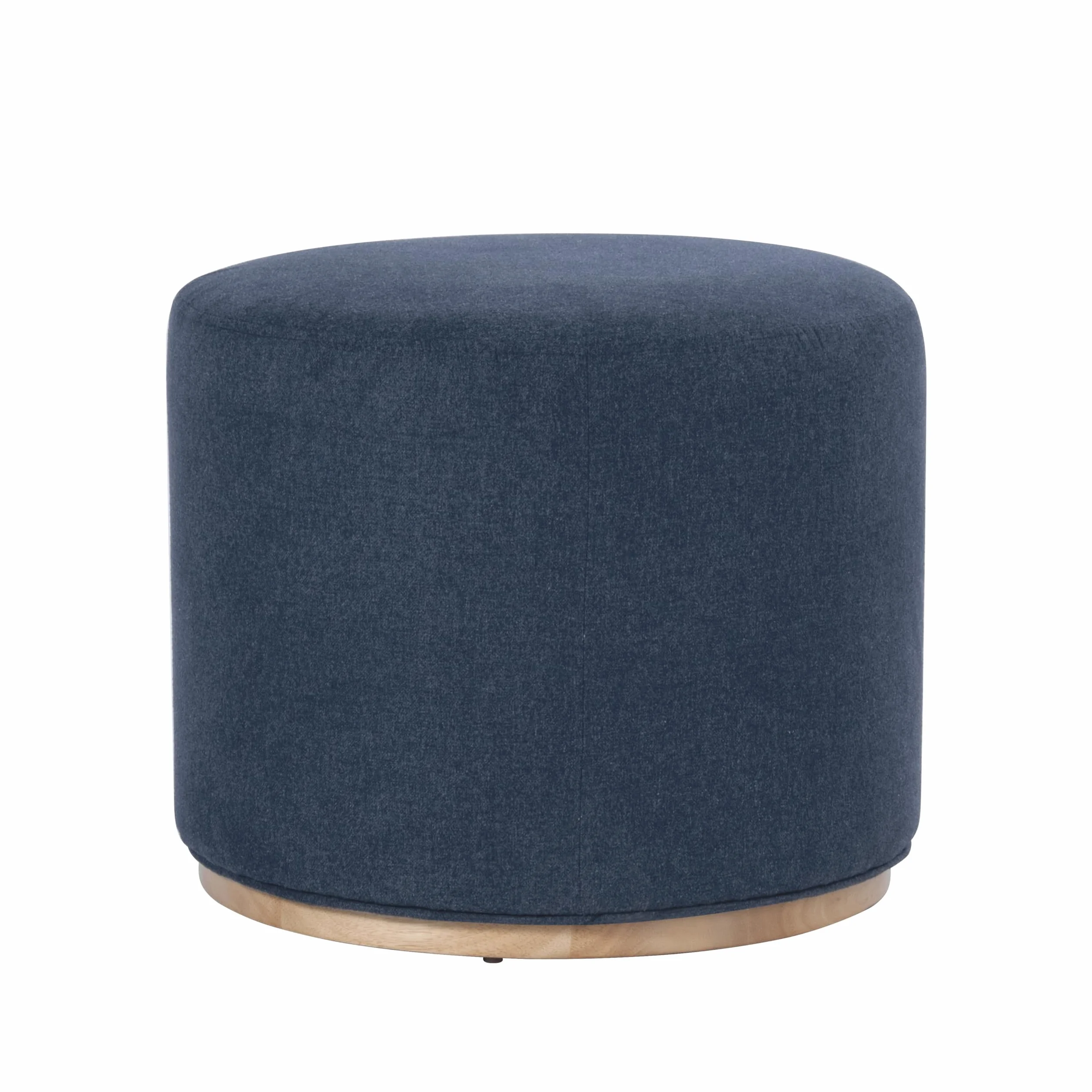 Spatial Order 22" Round Ottoman with Wooden Base - Blue Woven Fabric