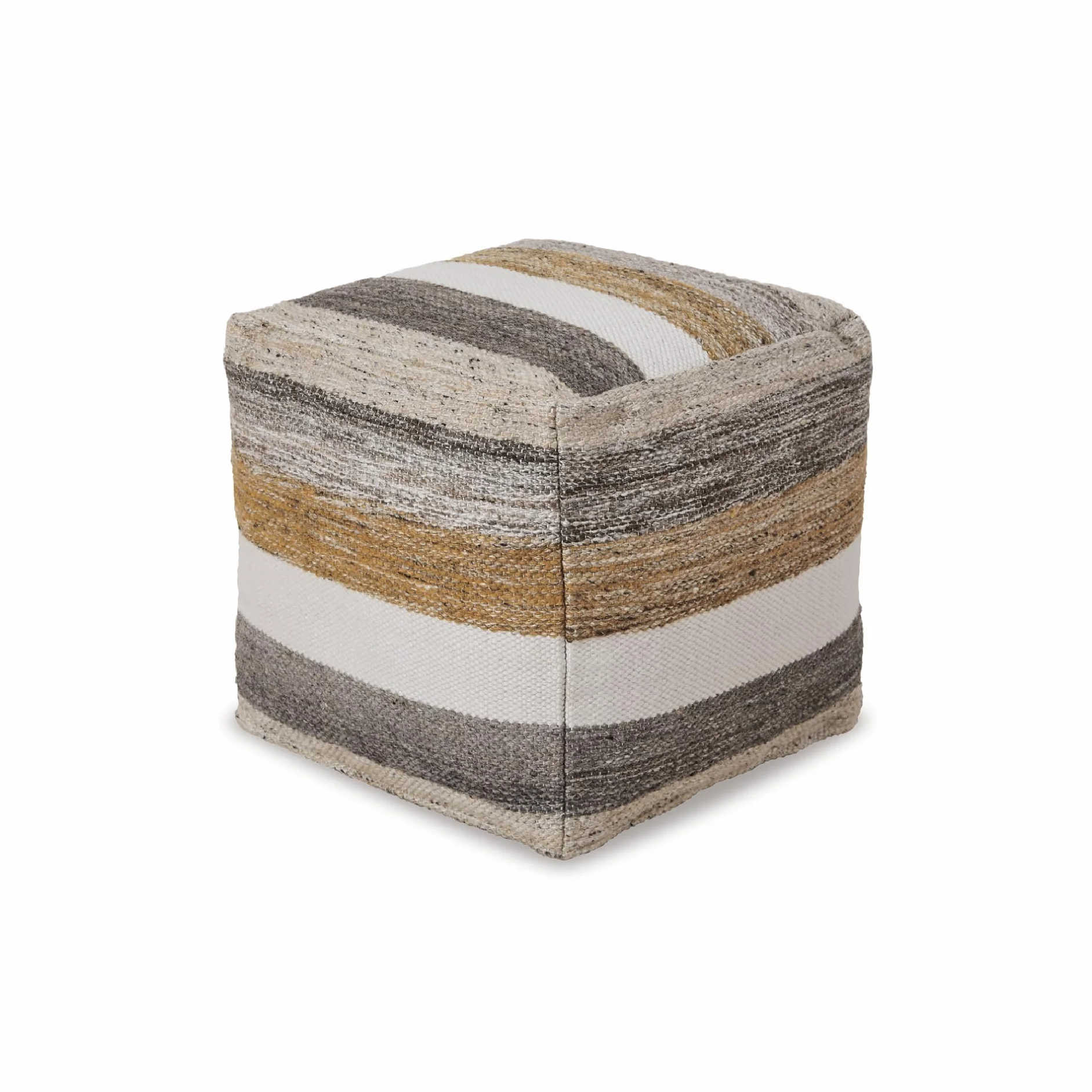 Signature Design by Ashley Striped 16x16 Square Pouf Ottoman, Gray/Brown | Handwoven polyester/wool cover, Supportive polystyrene bead filling, Ideal for casual seating or footrests, Josalind Series