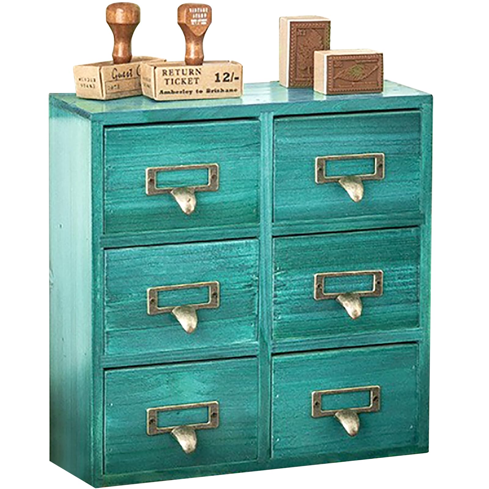 Elegant Teal Six-Drawer Desktop Cabinet