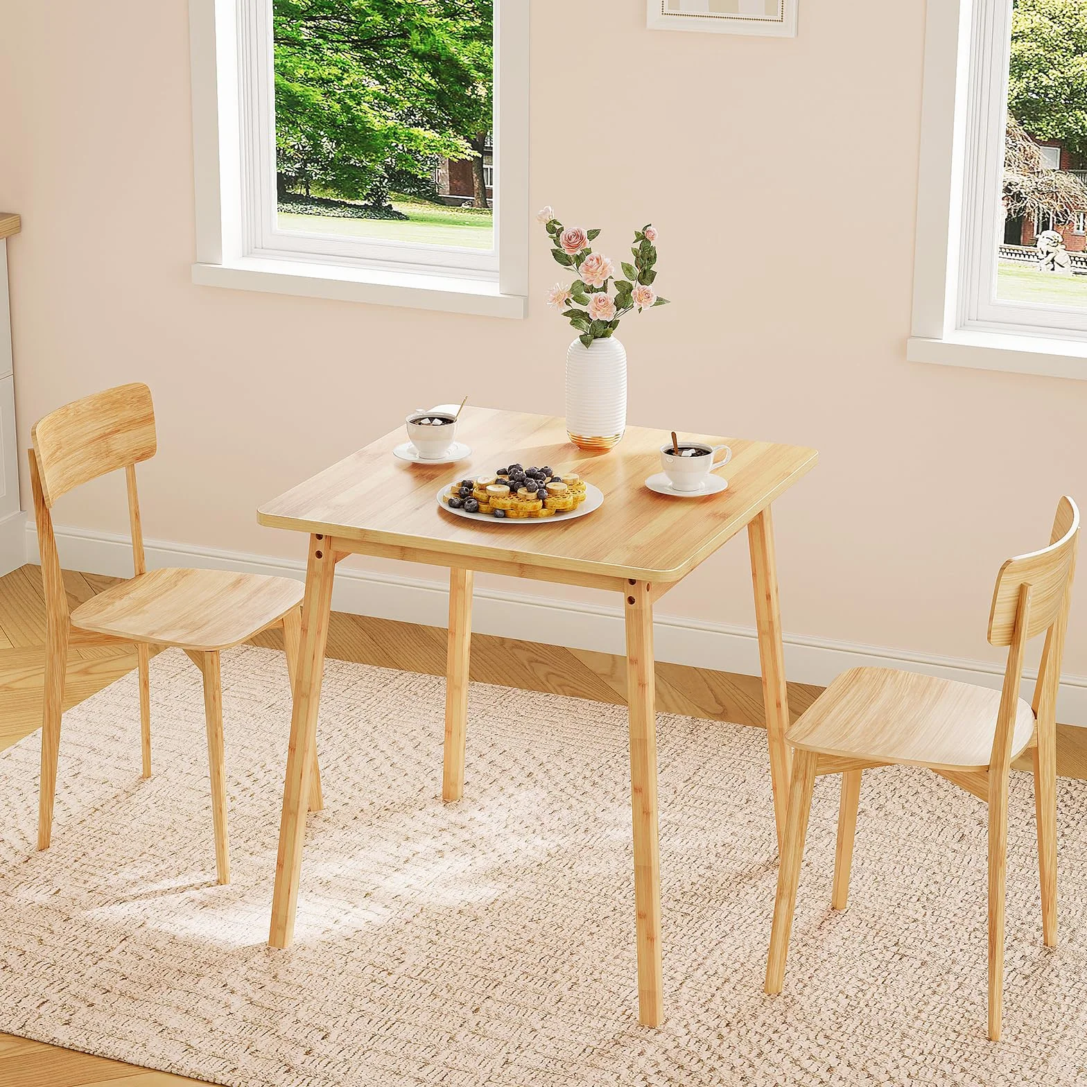 HOOBRO Bamboo Dining Table, Square Dining Table for 2, 27.6" Kitchen Table for Small Space, Writing Table, Easy to Assemble, for Dining Room, Living Room, Office, Kitchen, Natural YL70CZ01G1