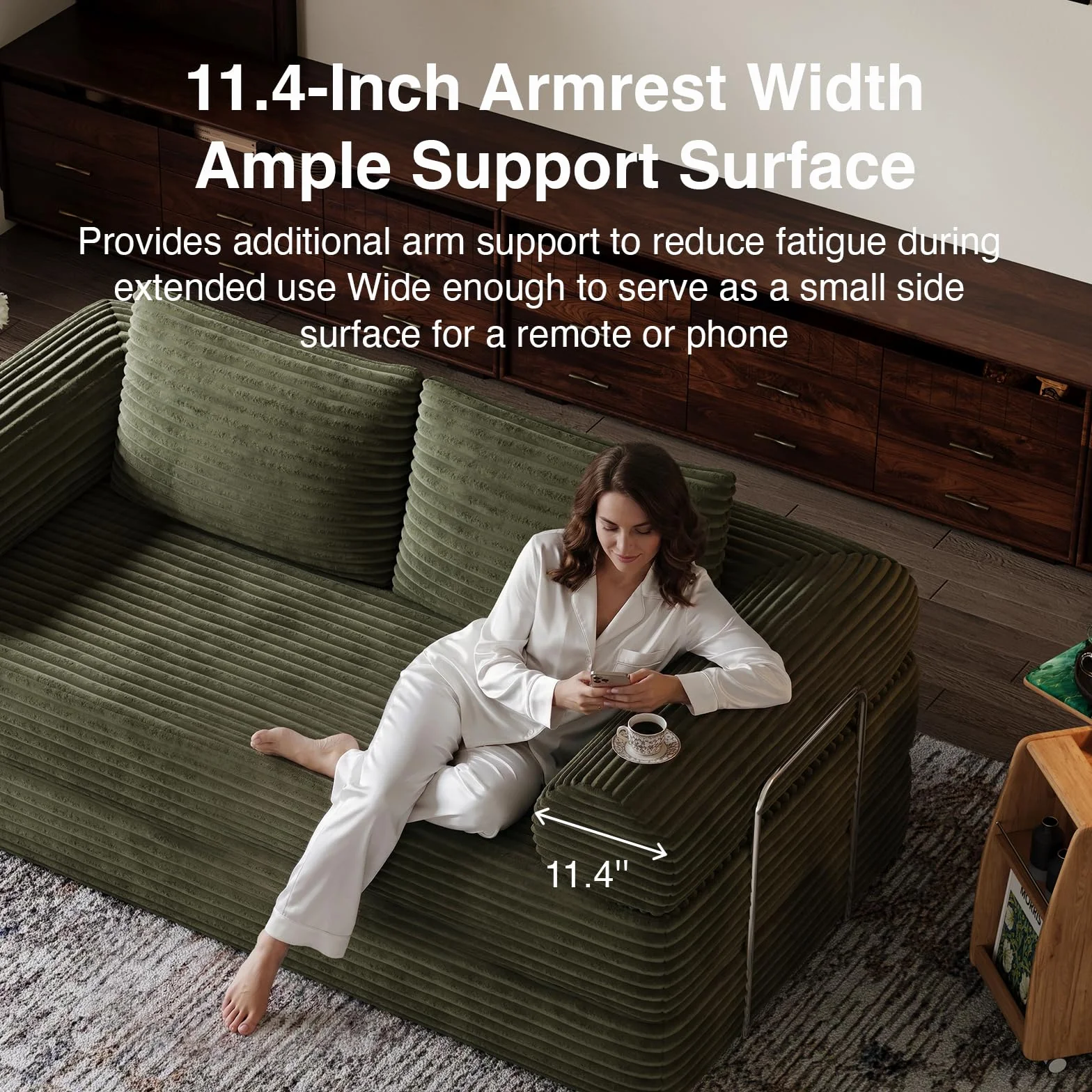 Novilla 75" Convertible Futon Sofa Bed, Boneless Couch with Smarts Coil® Support & High-Density Foam, No Assembly Corduroy Folding Loveseat Floor Sleeper for Living Room, Apartment, Bedroom, Green