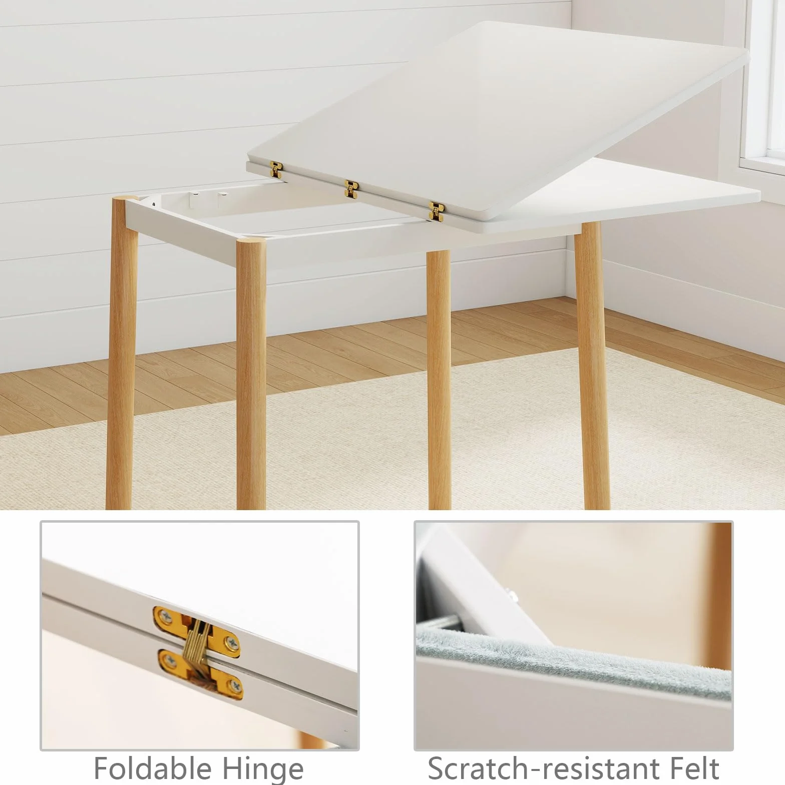 47" Wooden Foldable Kitchen Table Dining Table Rotating Table 4-6 People
