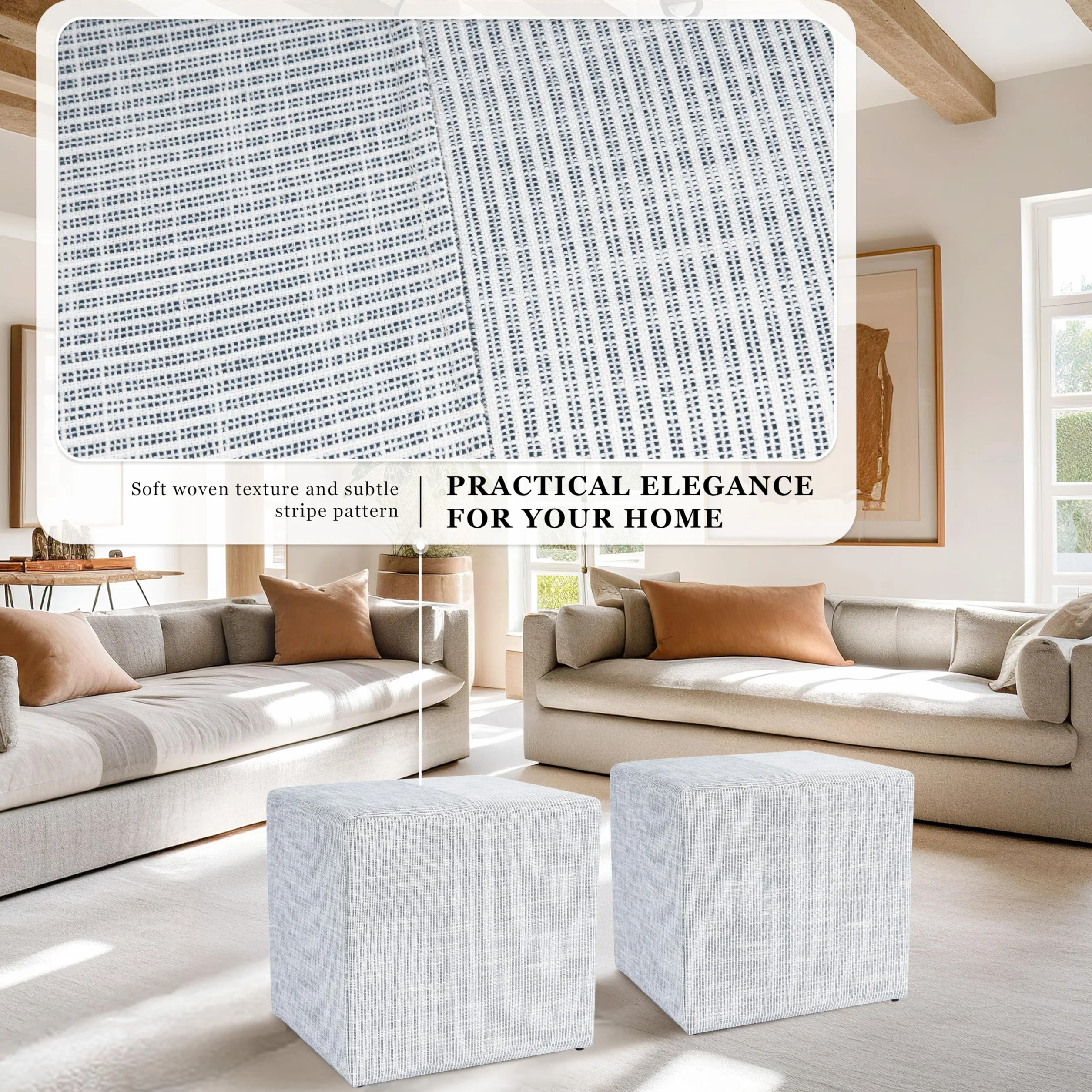 HomePop 19" Square Ottoman - Blue Pinstripe Fabric