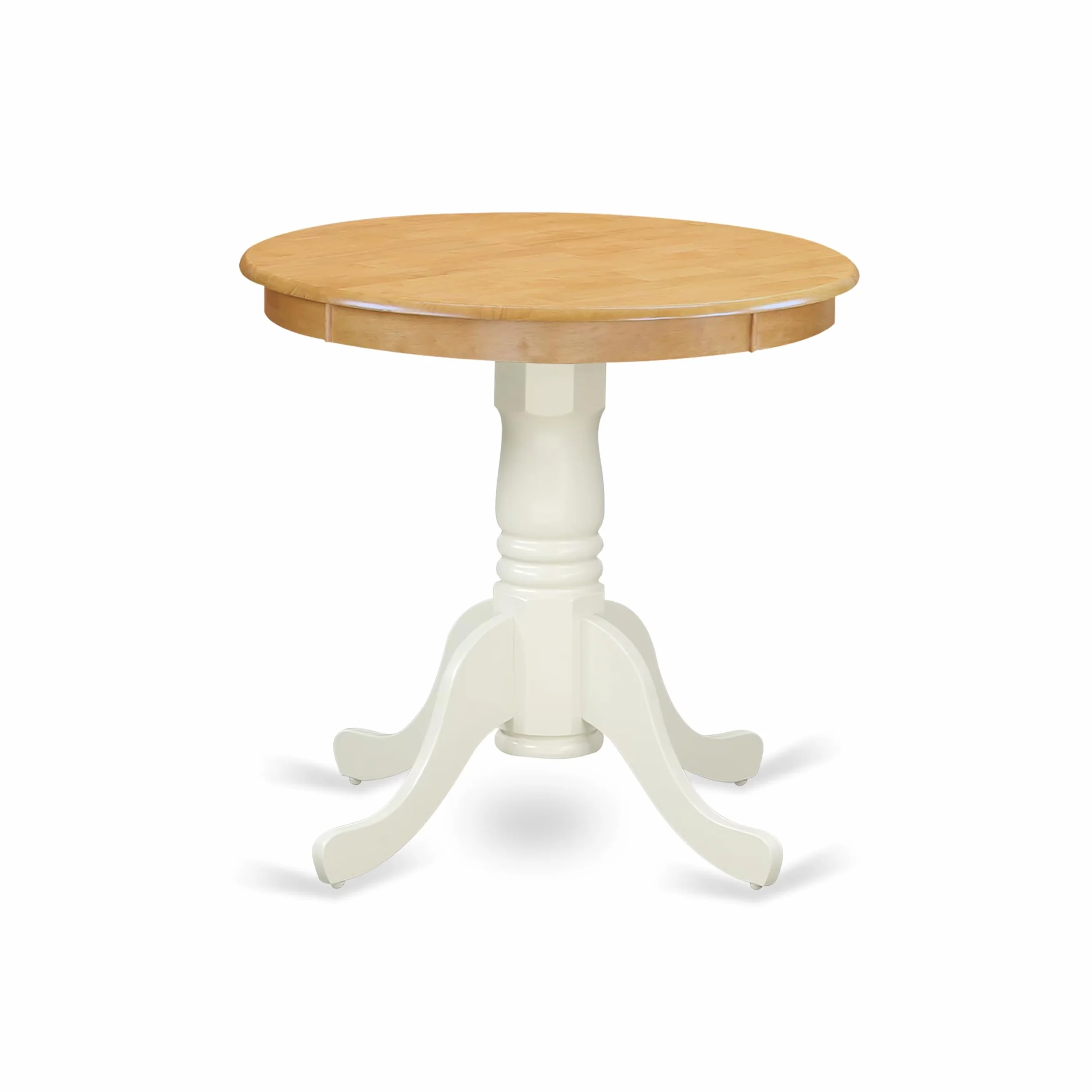 East West Furniture EMT-OLW-TP Eden Dining Room Table - a Round kitchen Table Top with Pedestal Base, 30x30 Inch, Oak & Linen White