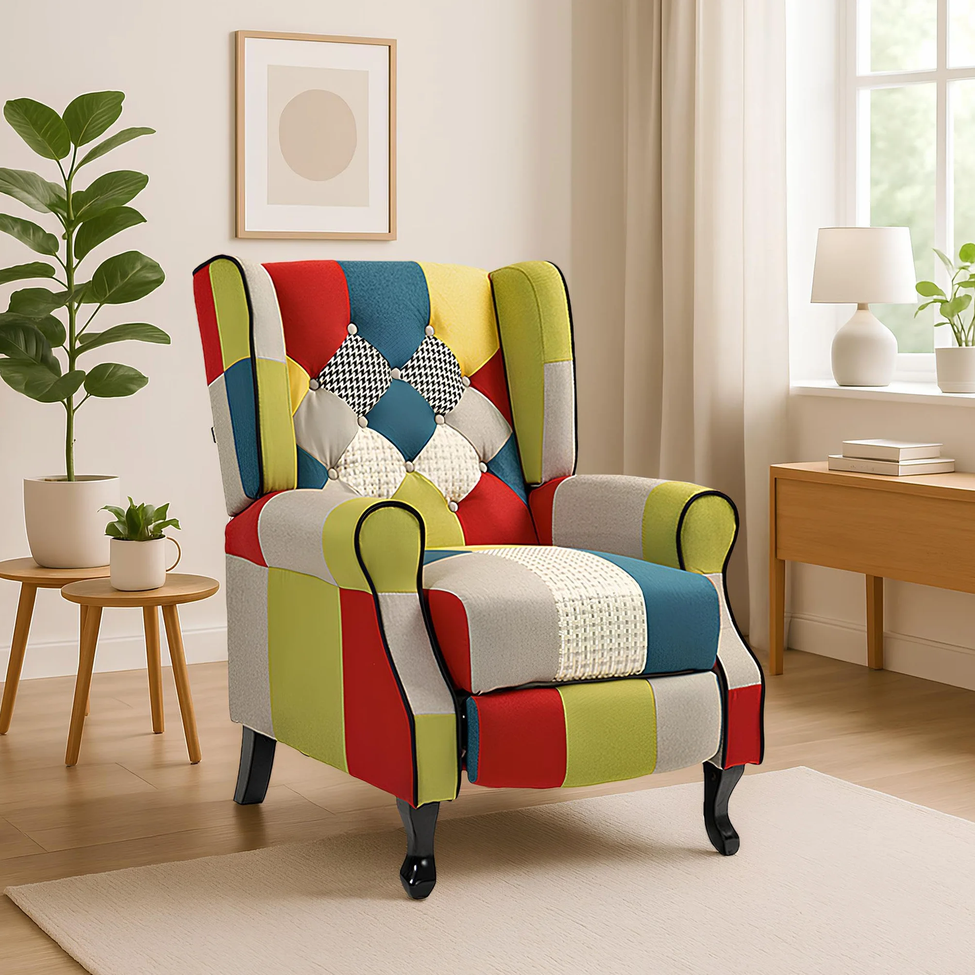 BRIGROS La voglia di fare WeHome - Recliner Chair with Ergonomic Fabric Seat, Bed Chair, Adjustable Backrest, for Living Room, Living Room and Office (Patchwork, Patchwork)