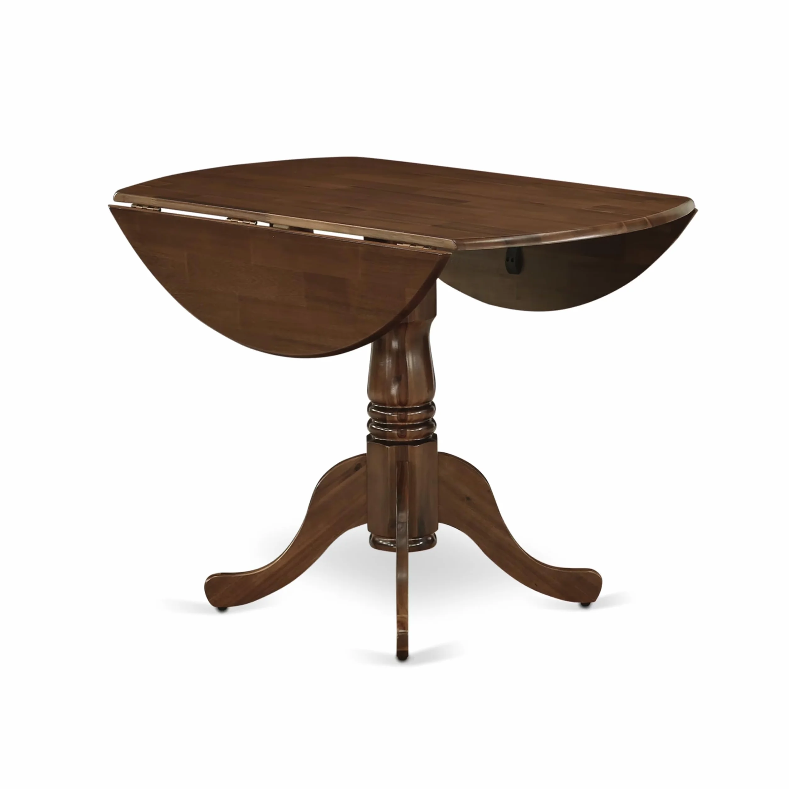 East West Furniture DLT-AWA-TP Dublin Dining Room Table - a Round Solid Wood Table Top with Dropleaf & Pedestal Base, 42x42 Inch, Walnut