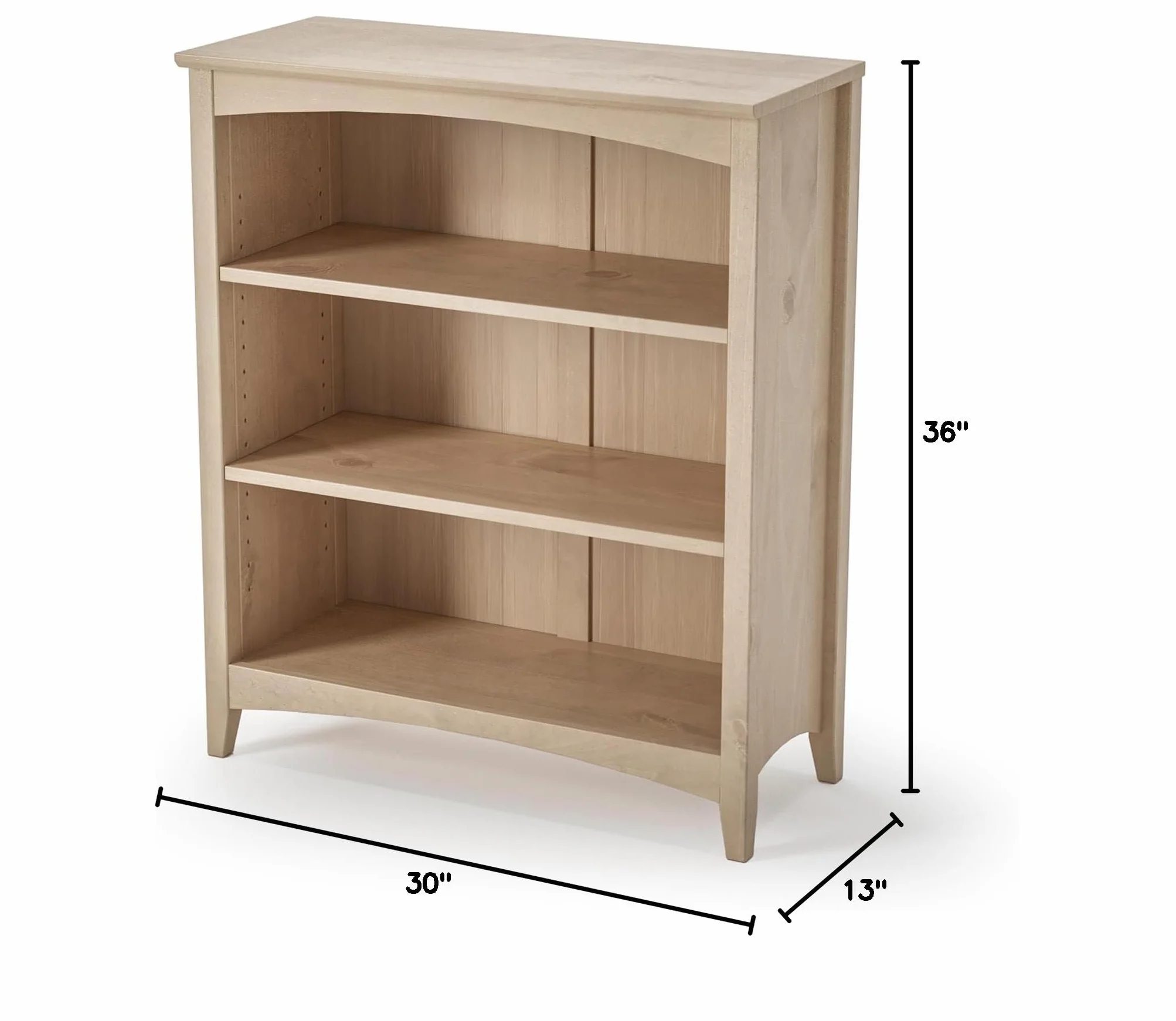 Camaflexi Shaker Style 3 Shelf Bookcase/Solid Wood / 36" High/Adjustable Shelving/Closed Back/Display Bookshelf for Living Room, Bedroom, Home and Office, Light Oak