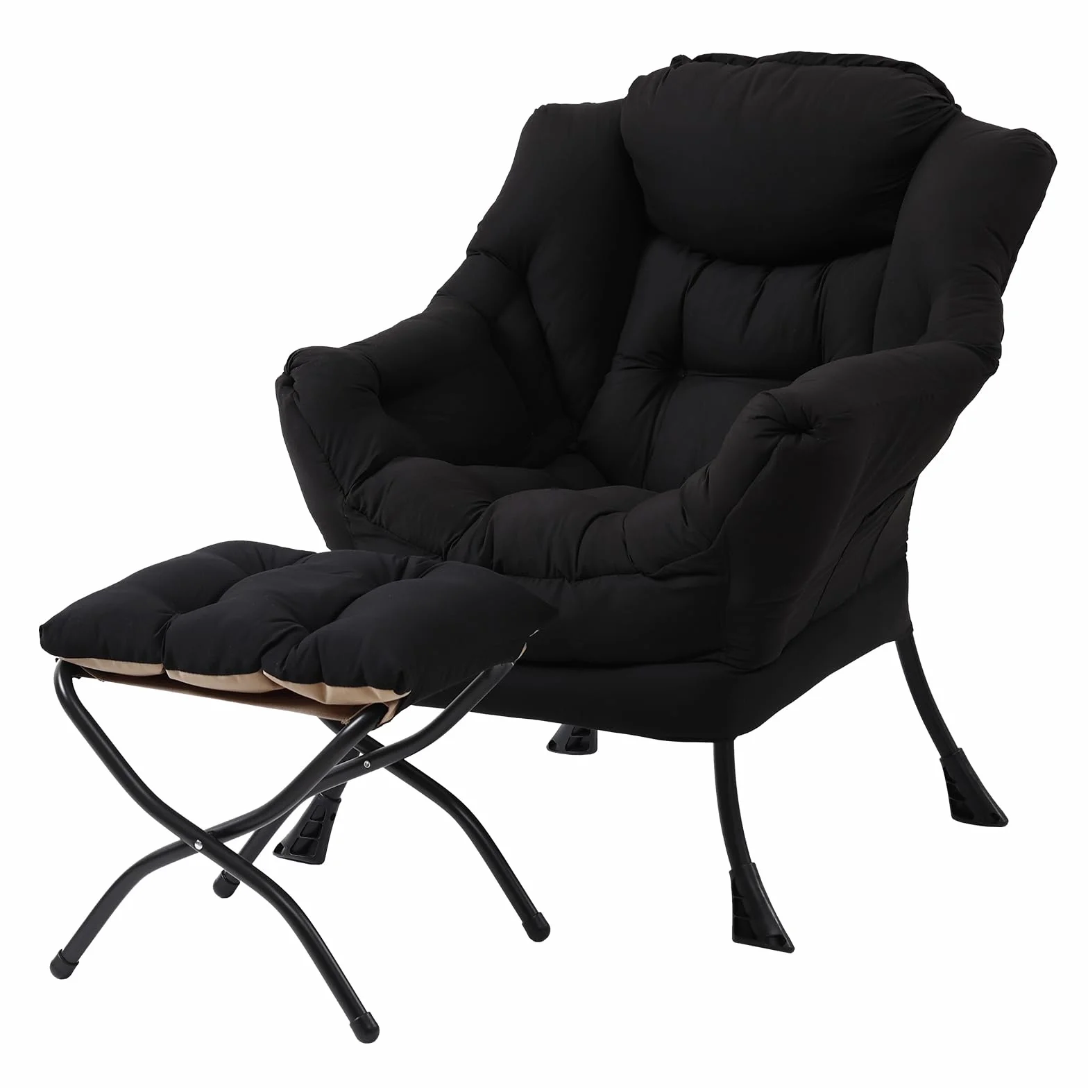 MBOOYOME Modern Lazy Chair with Ottoman, Comfy Accent Reading Chair, Black | Removable & Machine-washable Cover,with Armrests & Side Pockets,Upholstered Lounge Chair for Bedroom,Dorm,Office,Small Space
