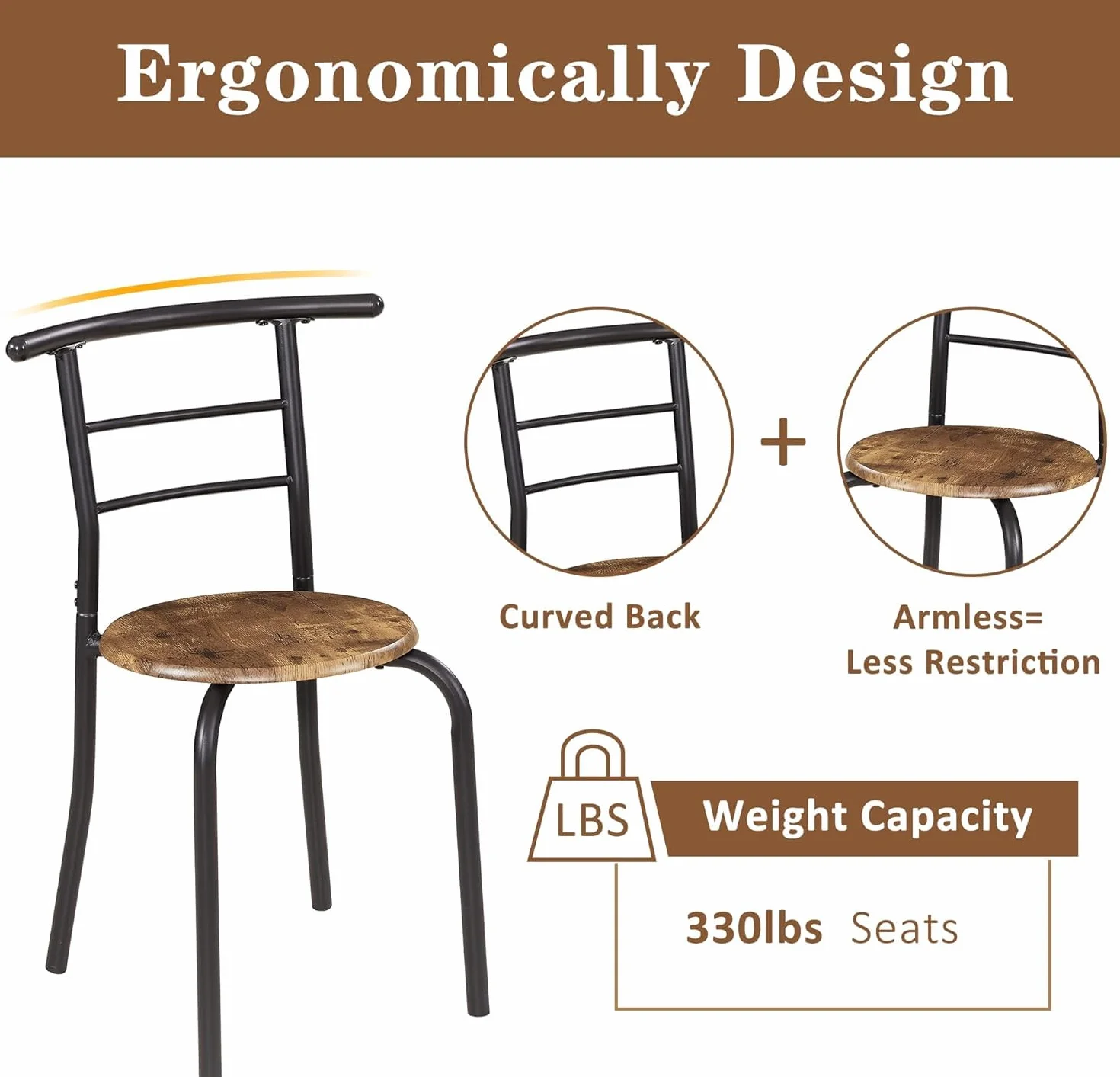VECELO 3-Piece Dining Table Set for Kitchen Breakfast Nook, Wood Grain Oval Tabletop and Metal Frame with Built-in Wine Rack, for Small Spaces, 31.5", Antique & Black