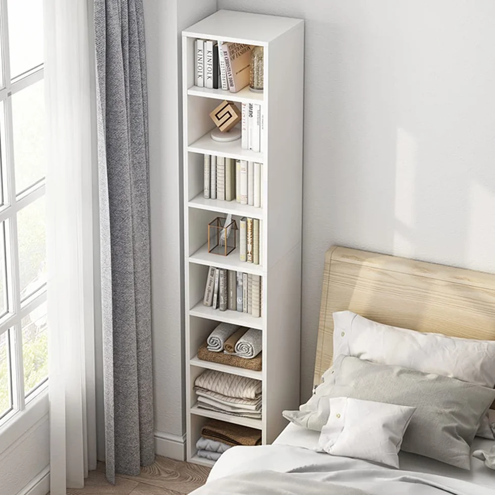 IOTXY Small Narrow Corner Bookcase - 71" Tall Gap Storage Cabinet, Oak | Modern Minimalist Style, MDF Material, Adjustable Shelves, 8 Cubes Open Bookshelf, Floor Tower Rack, Space-Saving Organizer