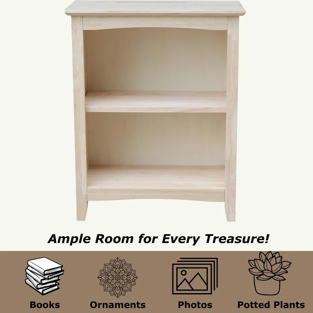 IC International Concepts Solid Wood Shaker Bookcase 30" H, Unfinished