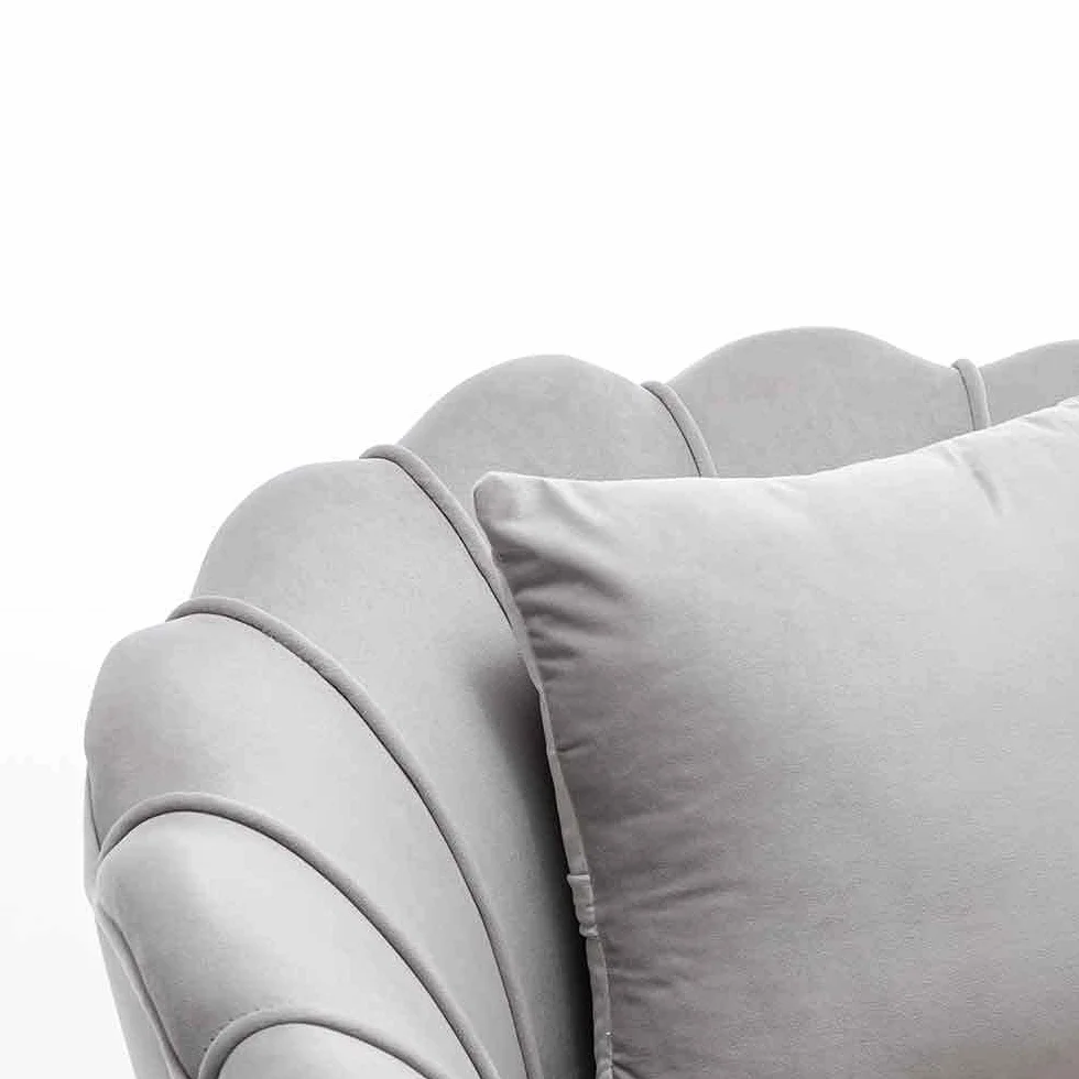 BAKAJI Armchair Relaxing Chair Cover Velvet Fabric Metal Legs Colour Gold Padded Modern Design Quilted Large Shell Backrest Size 8 x 77 x 84 cm (Grey)
