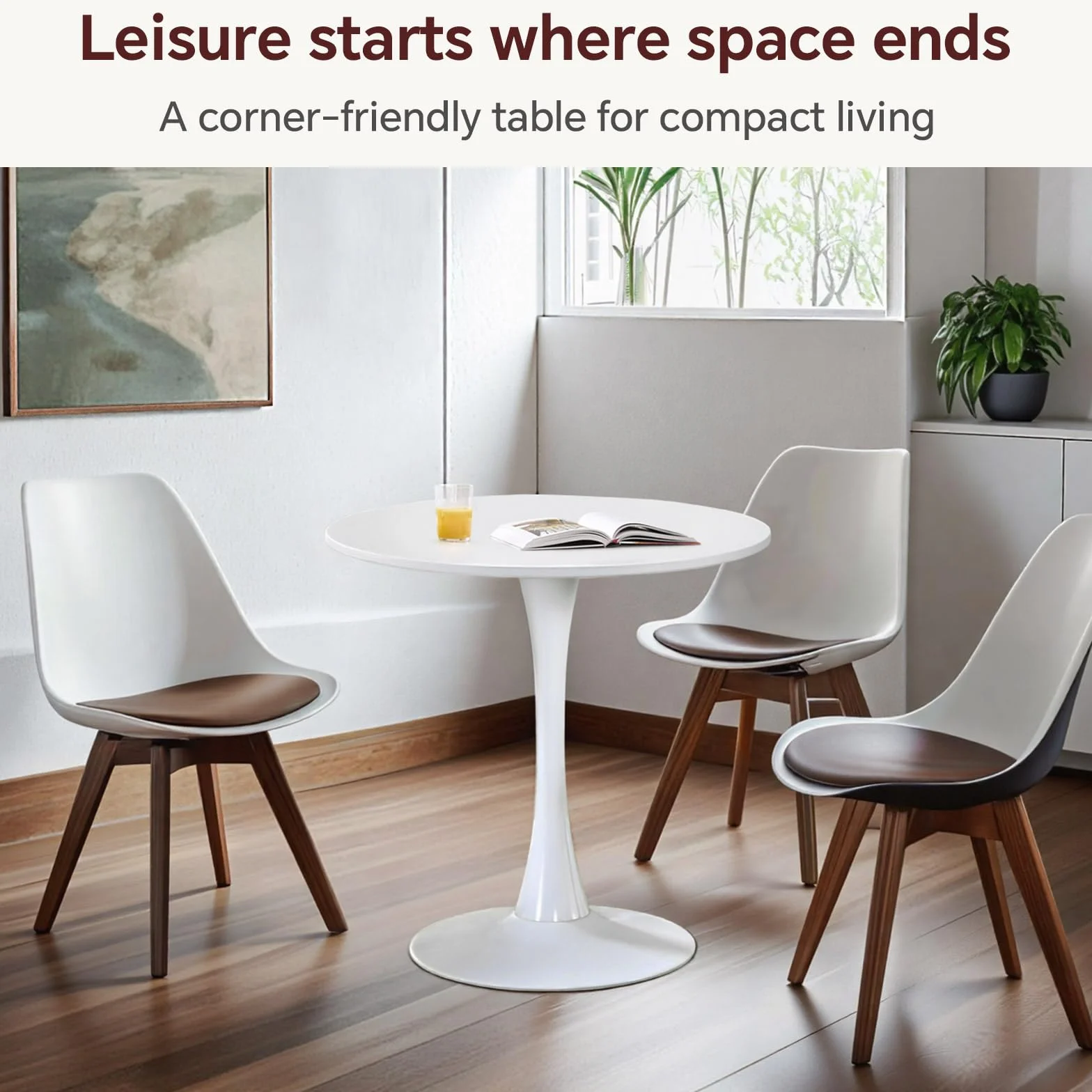 27.5" Tulip Round Dining Table with Metal Pedestal White | Mid-Century Modern Circle Table for 2-4 People for Small Kitchen Living Room, Cafe, Bistro