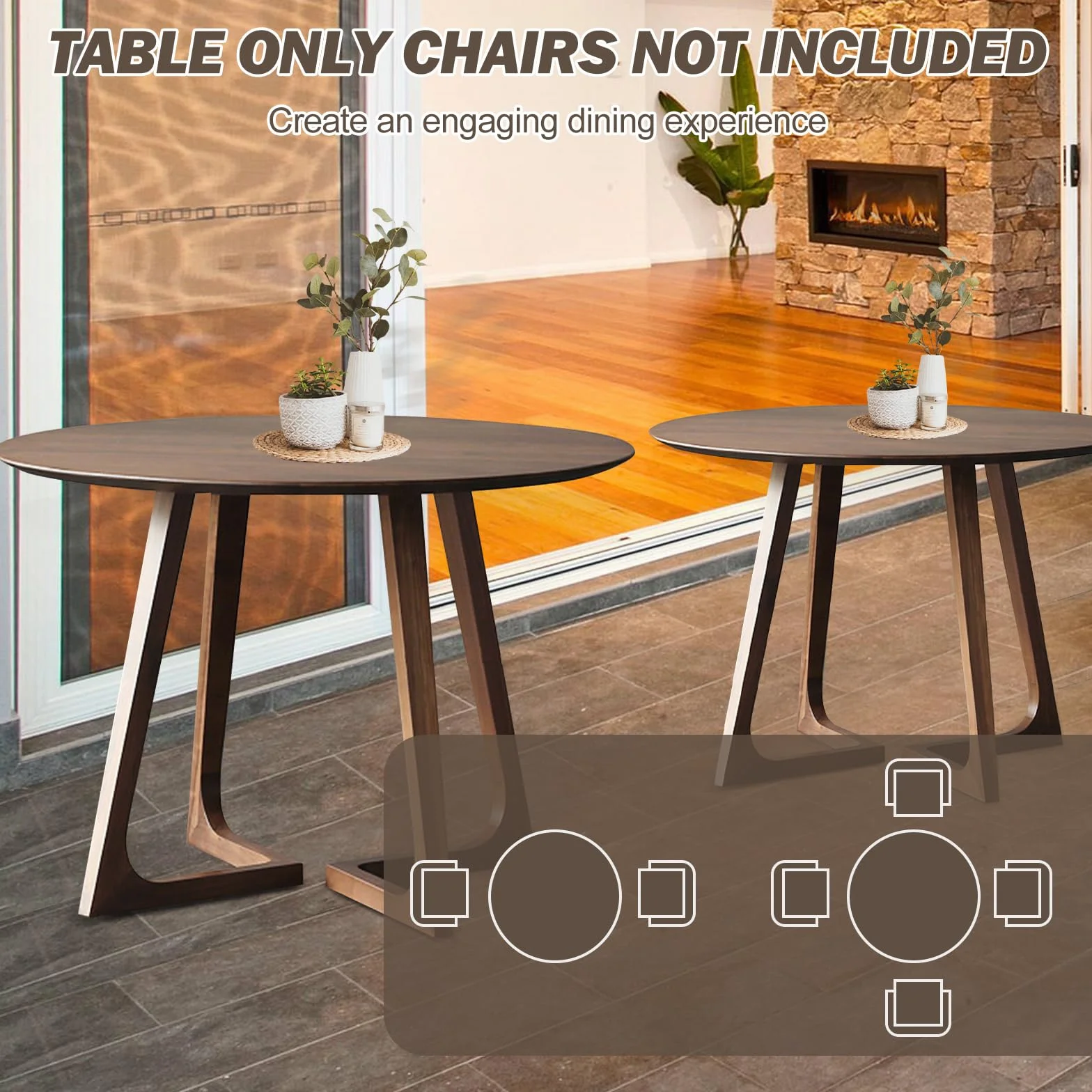Walnut Round Dining Table for 4, 35.4" Small Wood Round Kitchen Table with Solid Wood Legs, Mid Century Modern Dining Room Tables for Home, Restaurant,Circle Coffee Table for Small Space