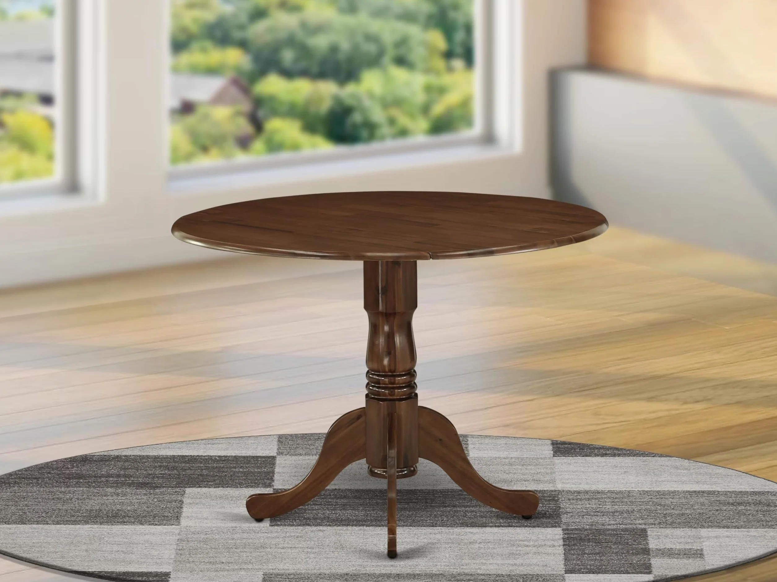East West Furniture DLT-AWA-TP Dublin Dining Room Table - a Round Solid Wood Table Top with Dropleaf & Pedestal Base, 42x42 Inch, Walnut